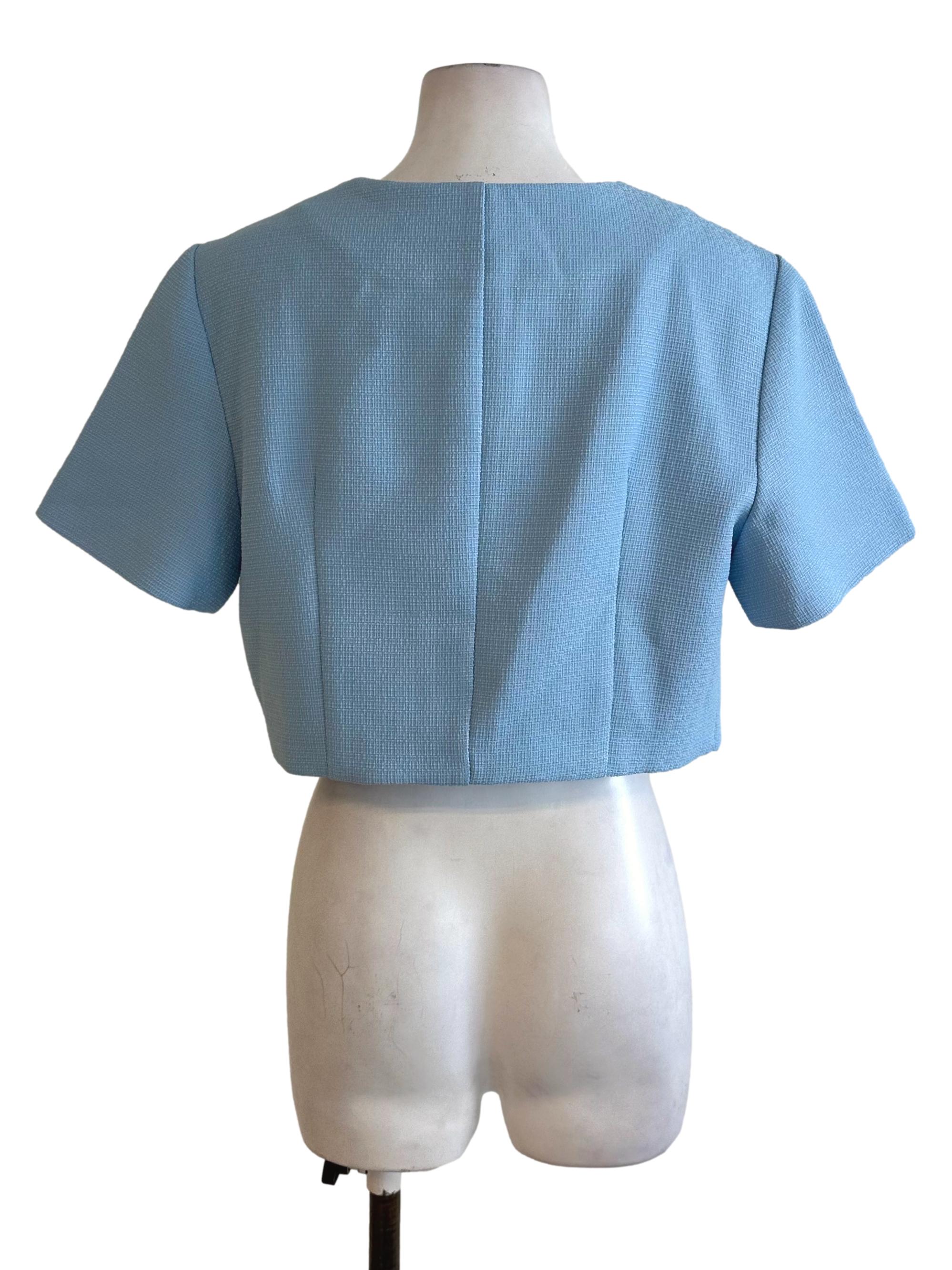 Sky Blue Textured Button Top