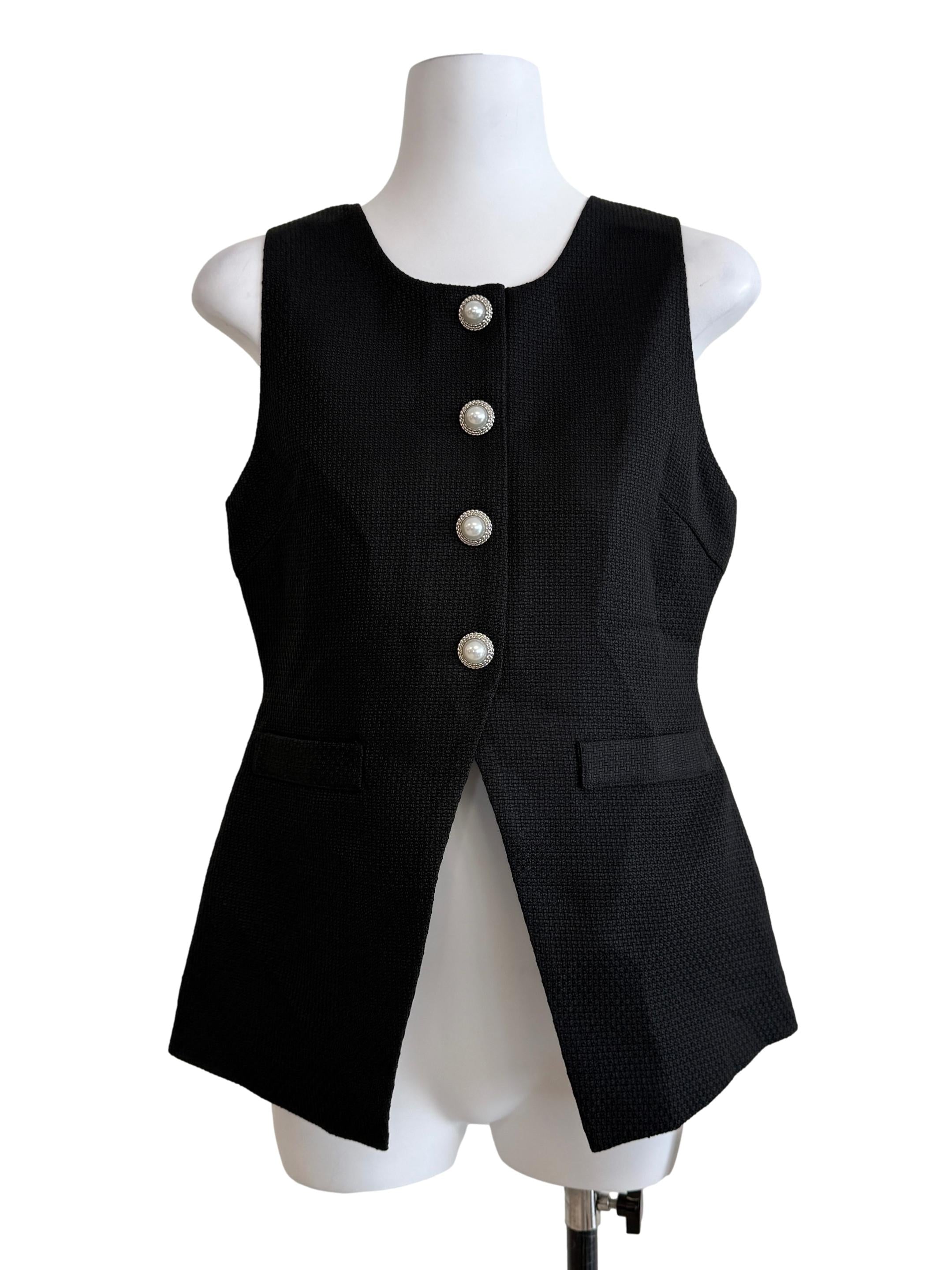 Black Tweed Round Neck Vest