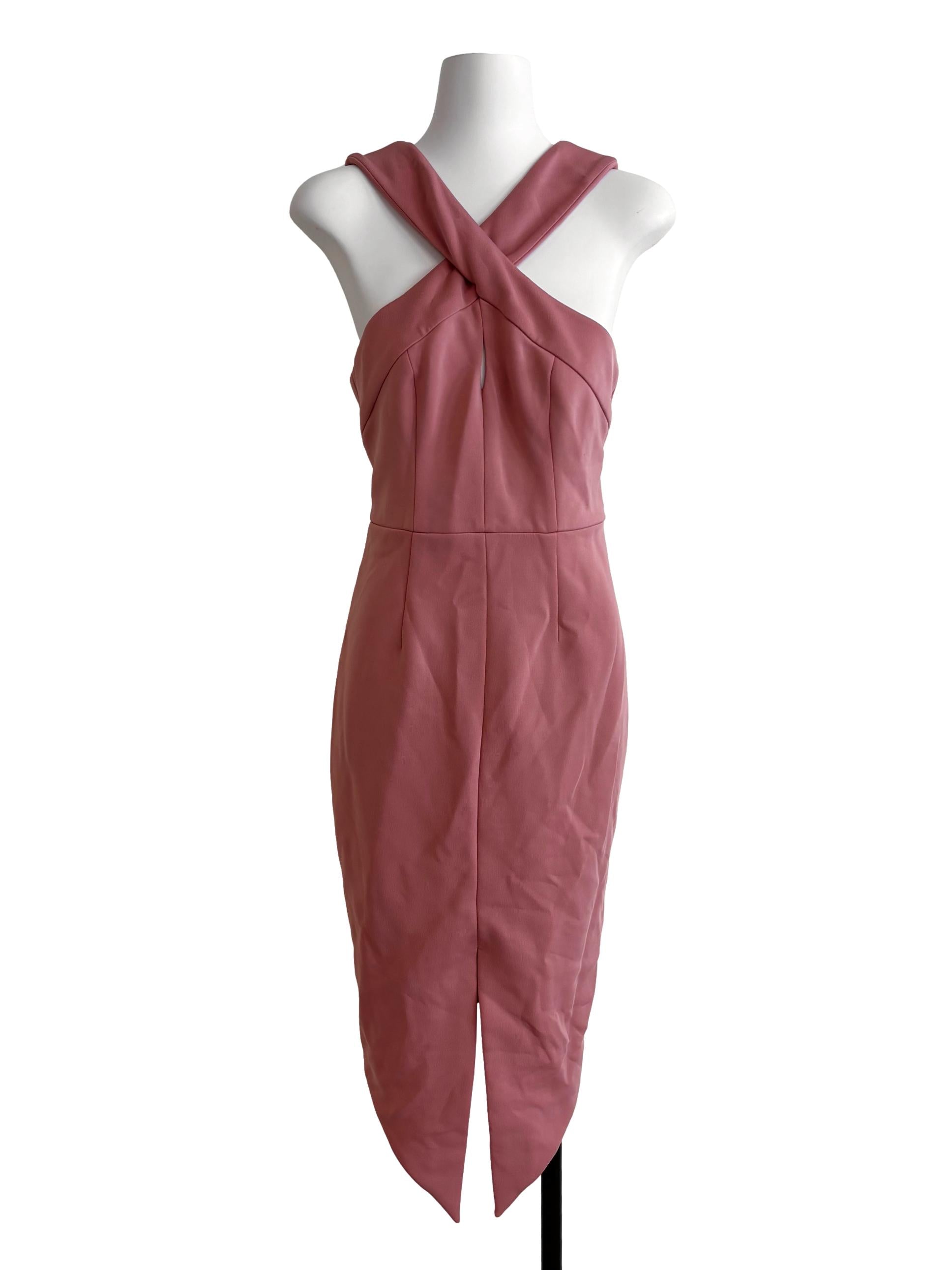 Rouge Pink Cross Neck Pencil Dress