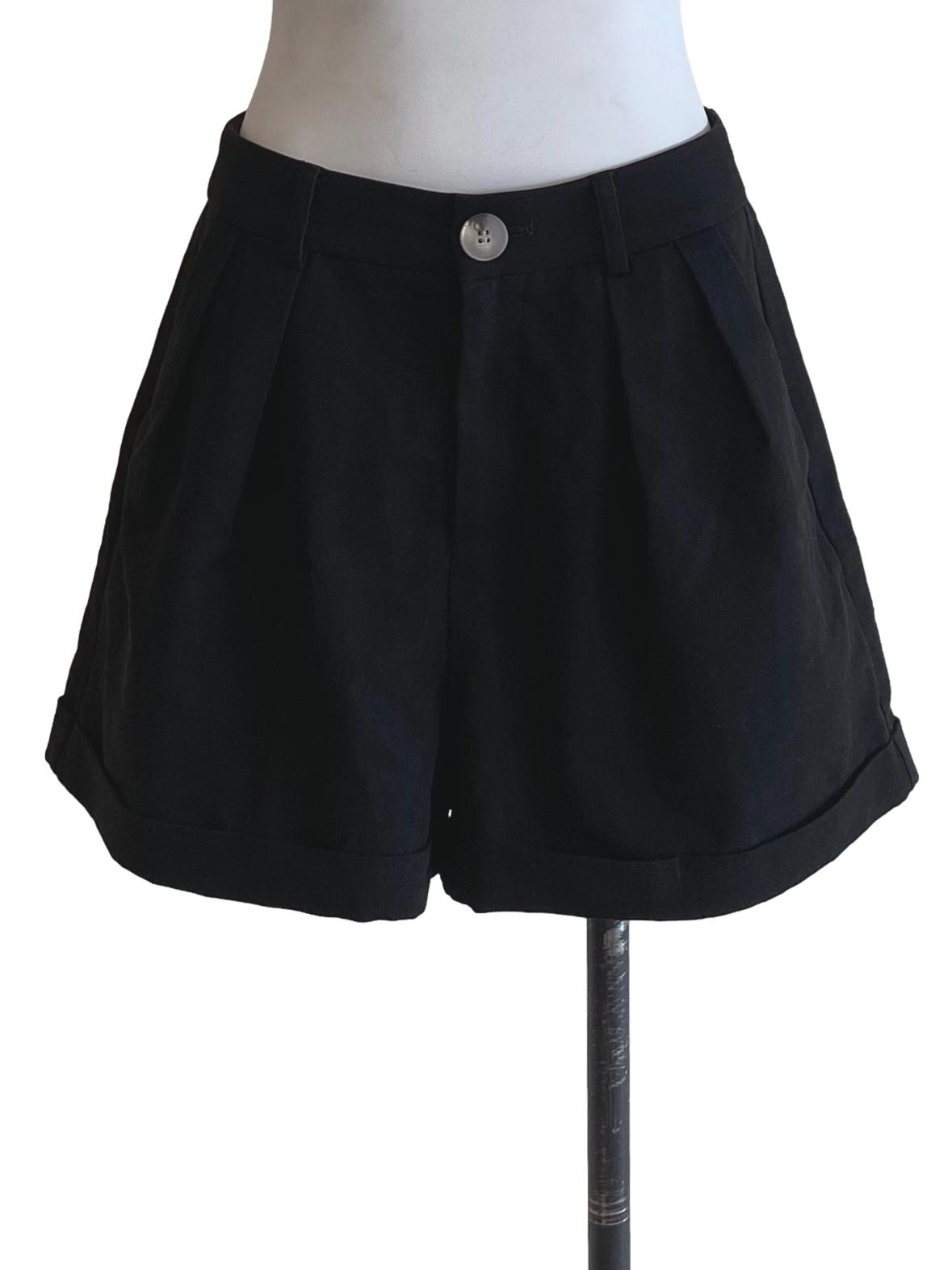 Onyx Black Side Pleat Shorts