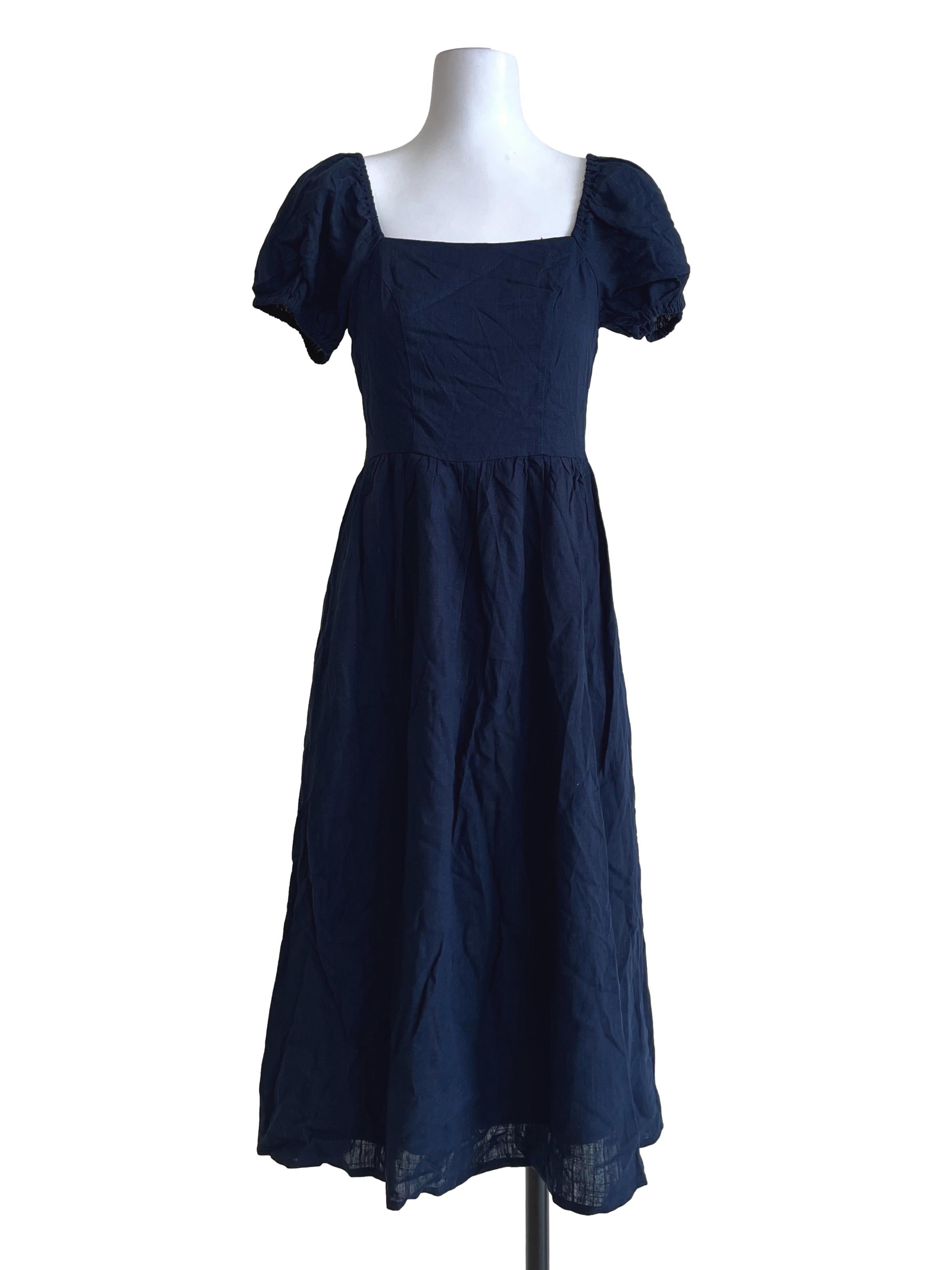 Denim Blue Puff Sleeve Empire Dress