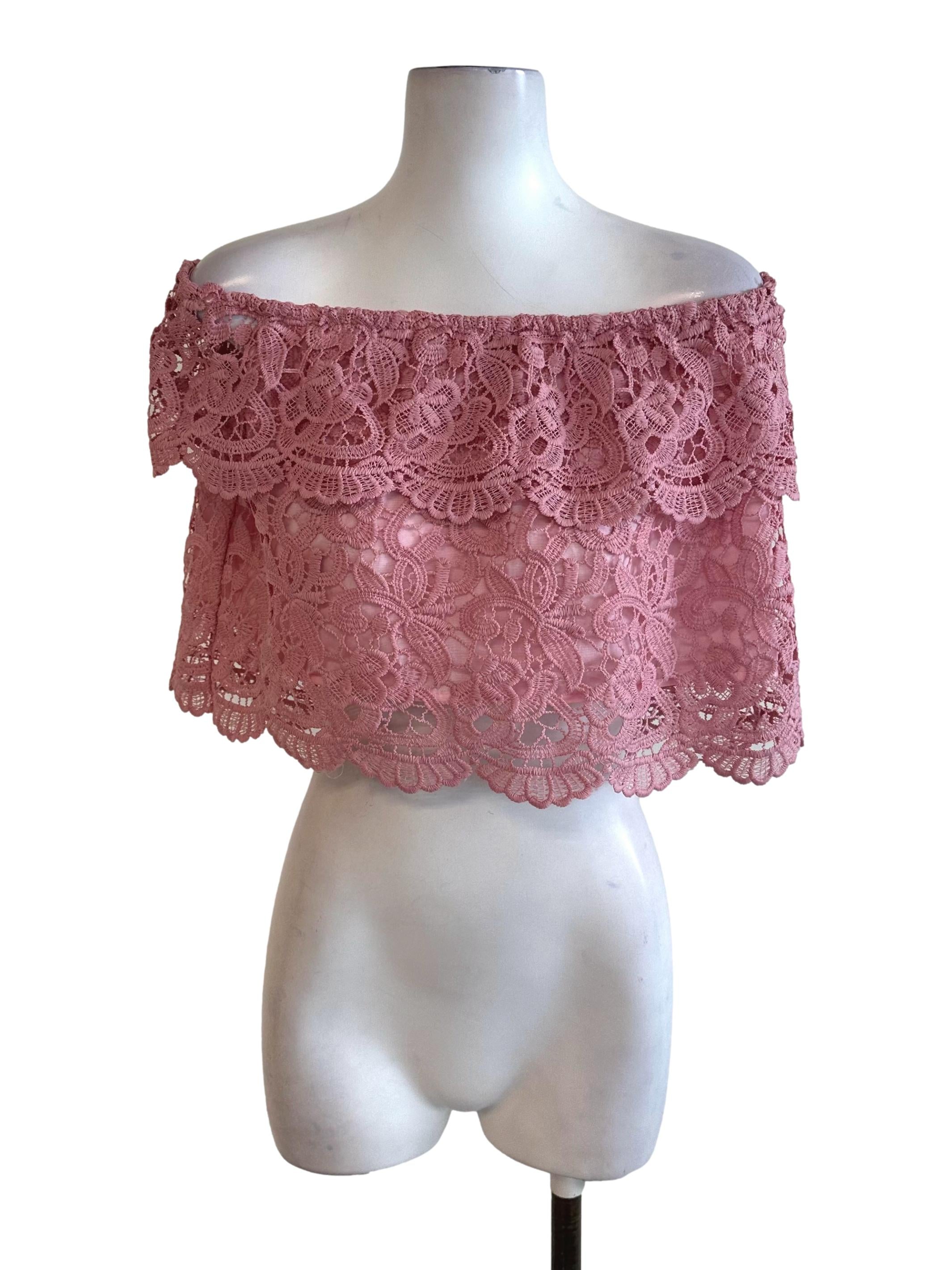 Rose Pink Lace Off Shoulder Top