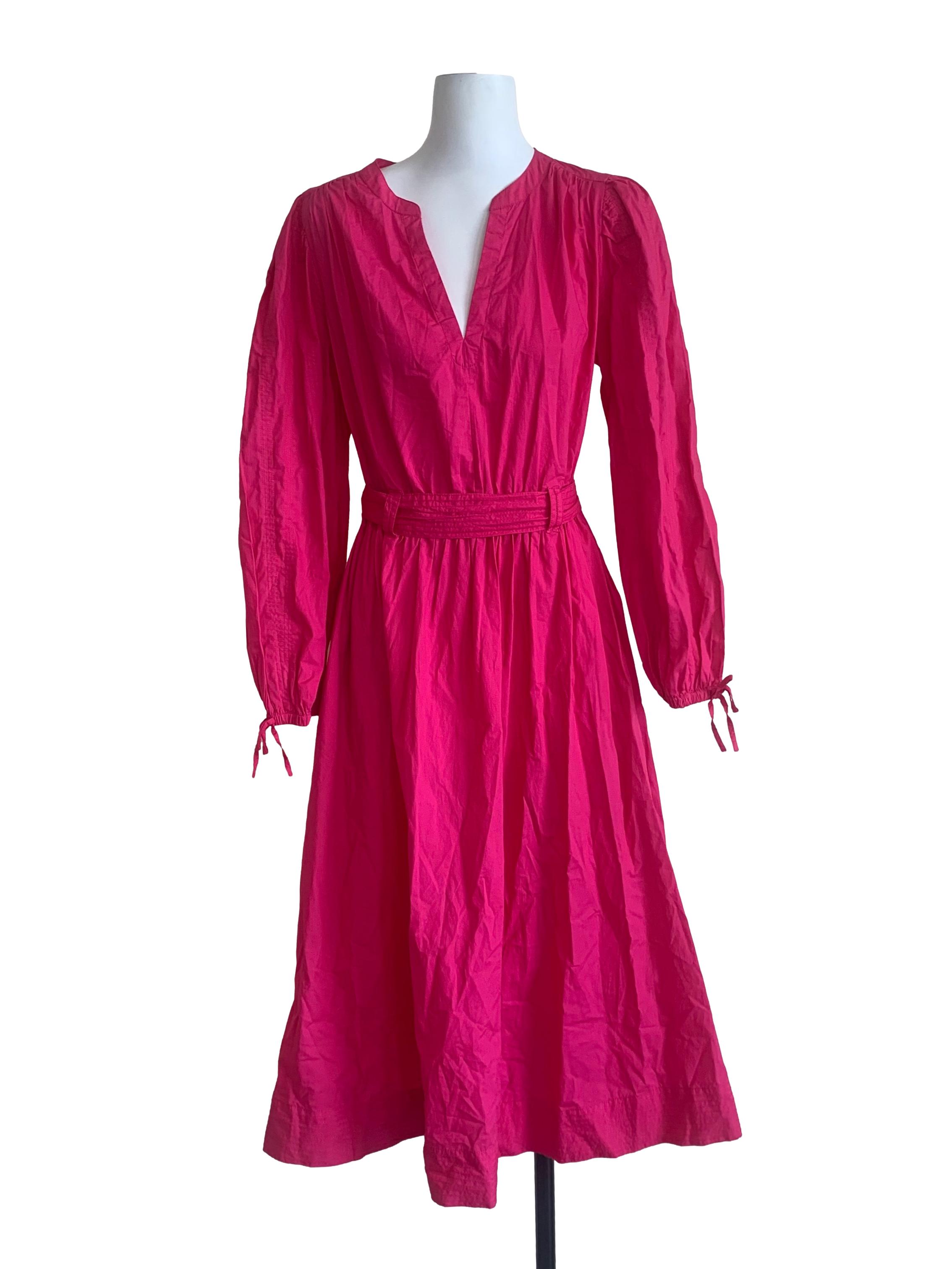 Hot Pink A-Line Puff Sleeve Dress