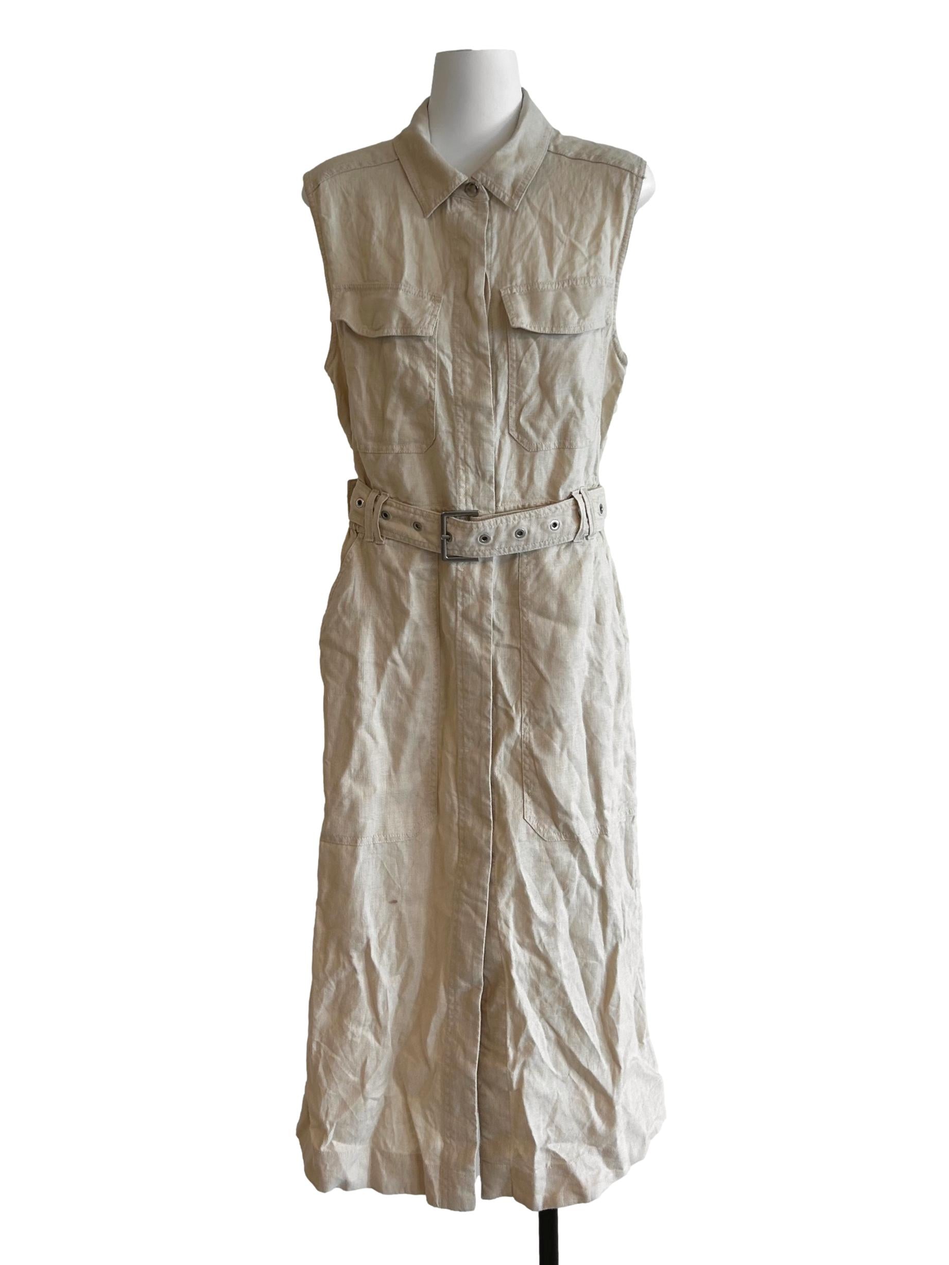 Beige Waist Belt Dress