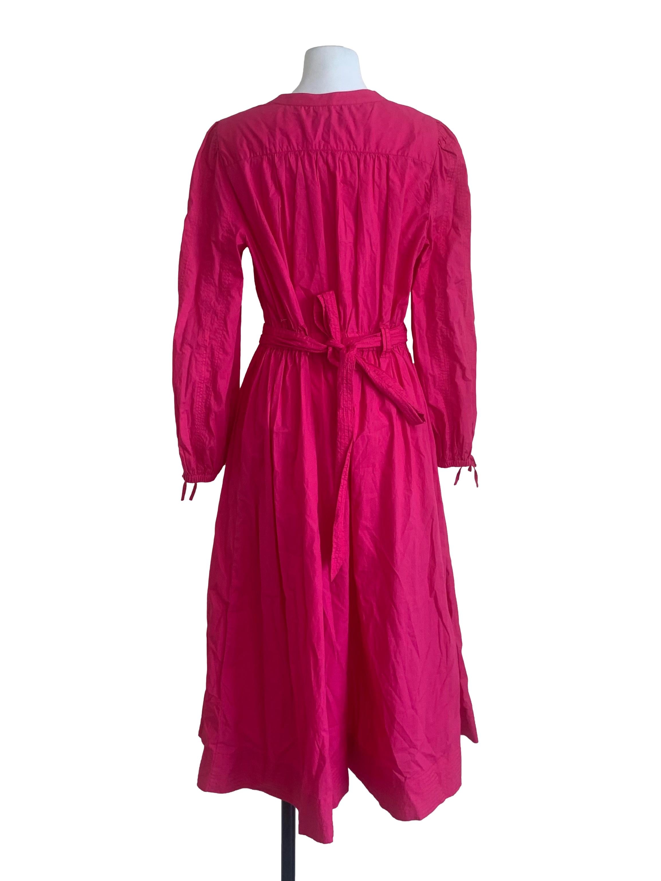 Hot Pink A-Line Puff Sleeve Dress