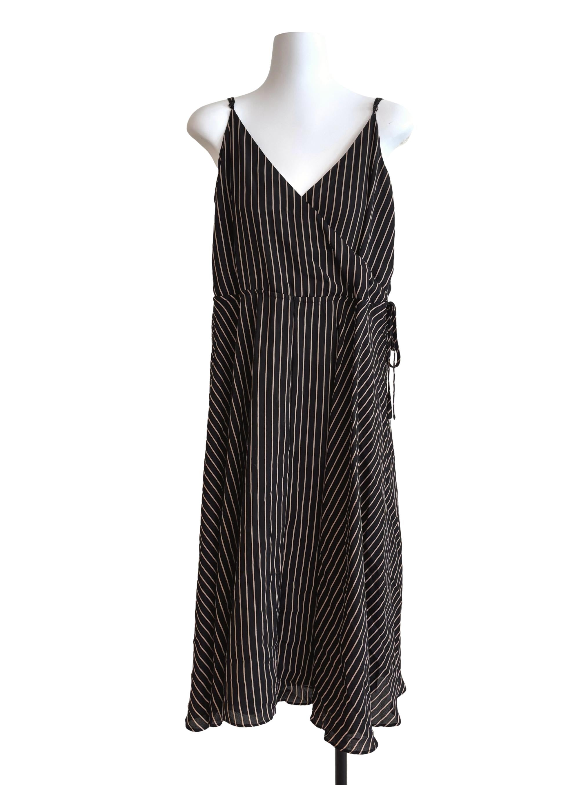 Black Sepia Striped Flare Cami Dress