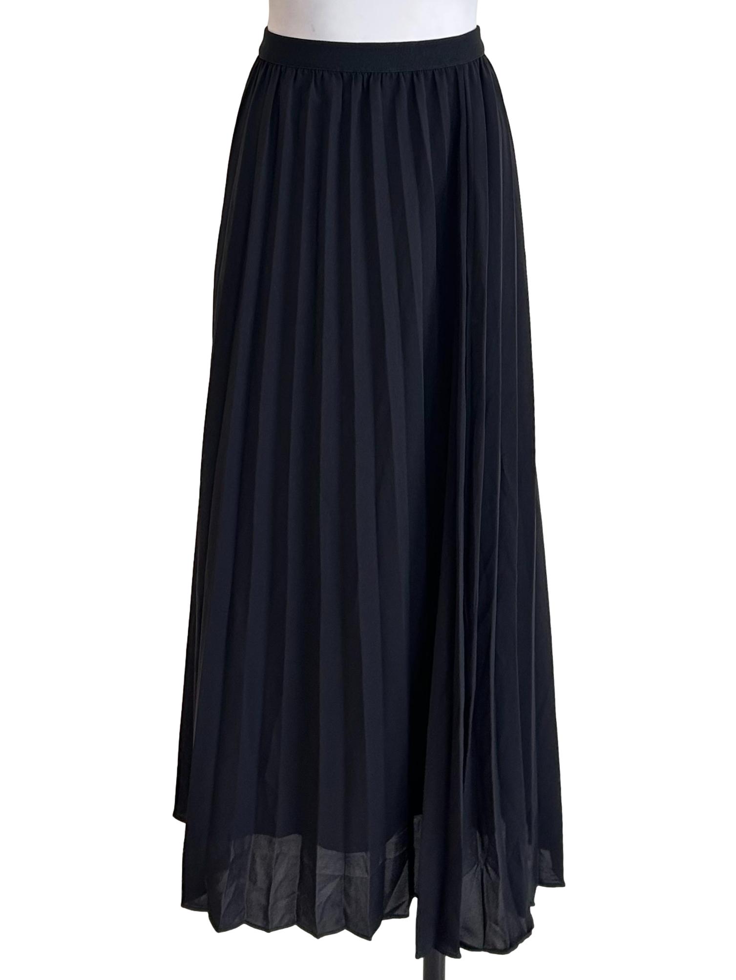 Maxi Pleated Chiffon Black Skirt
