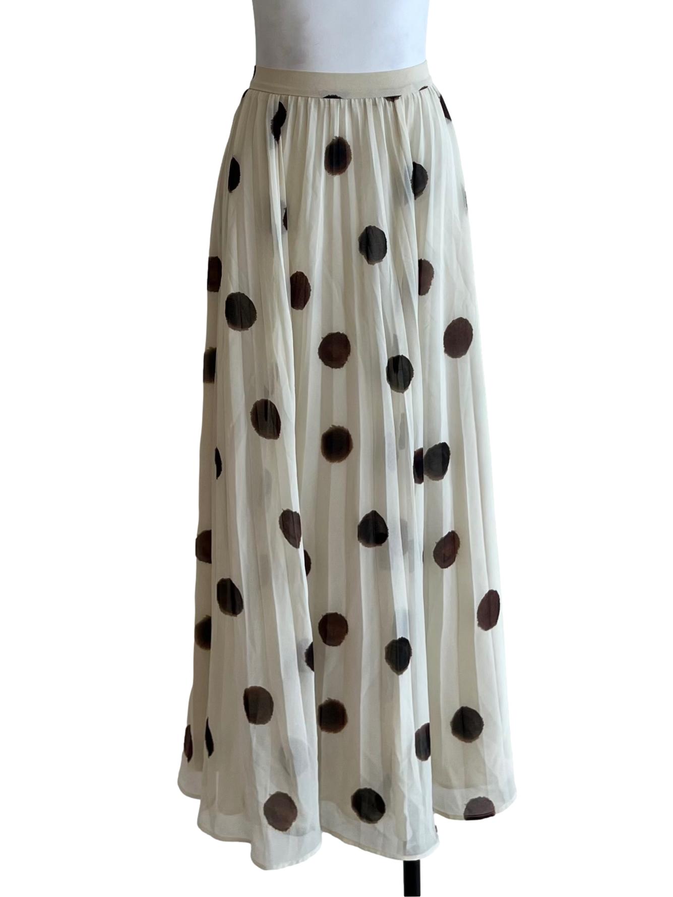 Creme Beige Polka Dot A-Line Skirt