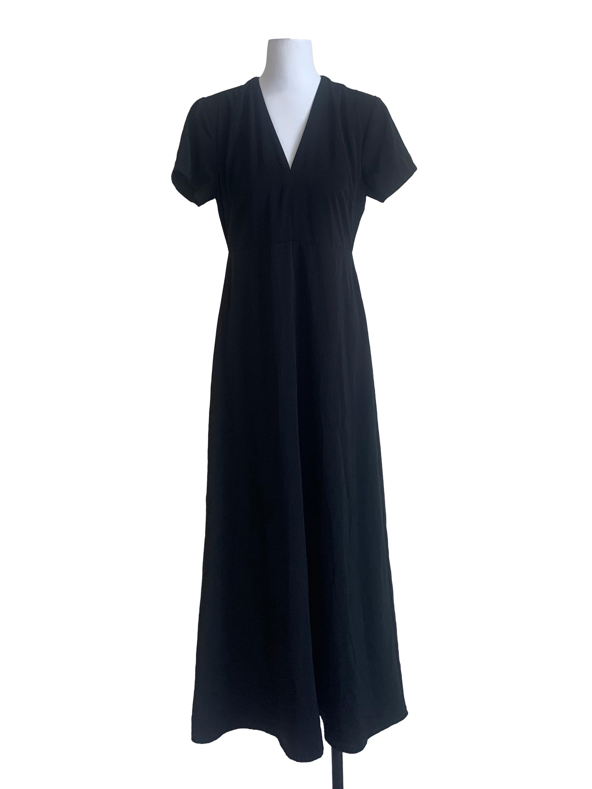 Crow Black Deep V Neck A-Line Dress