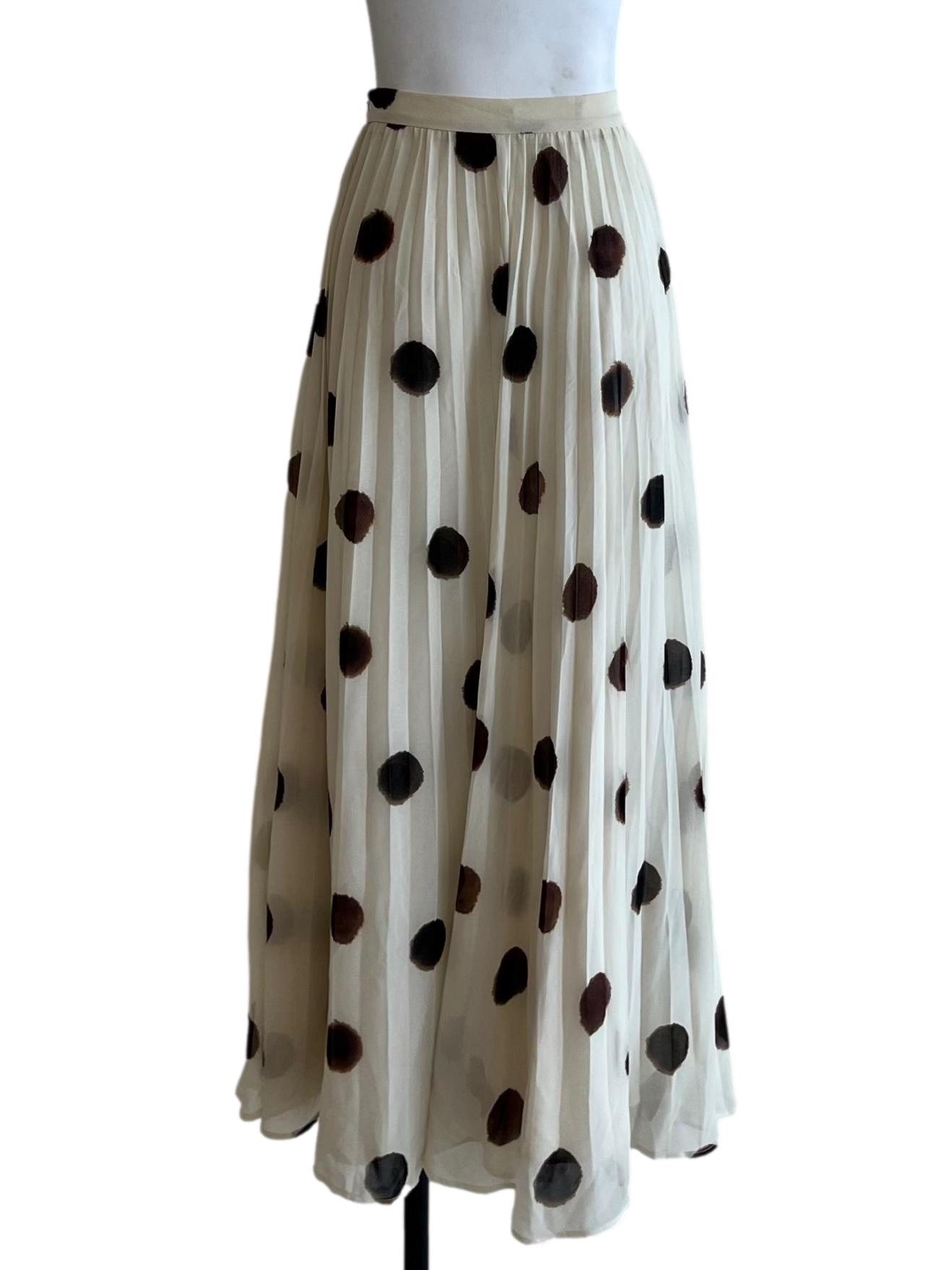 Creme Beige Polka Dot A-Line Skirt