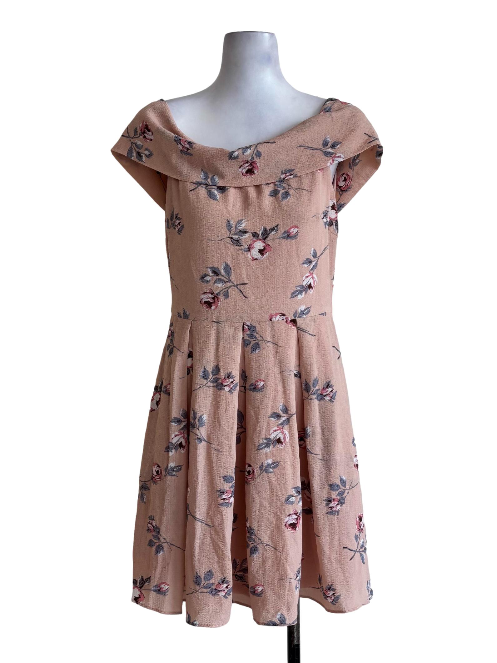 Baby Pink Floral Off Shoulder Dress