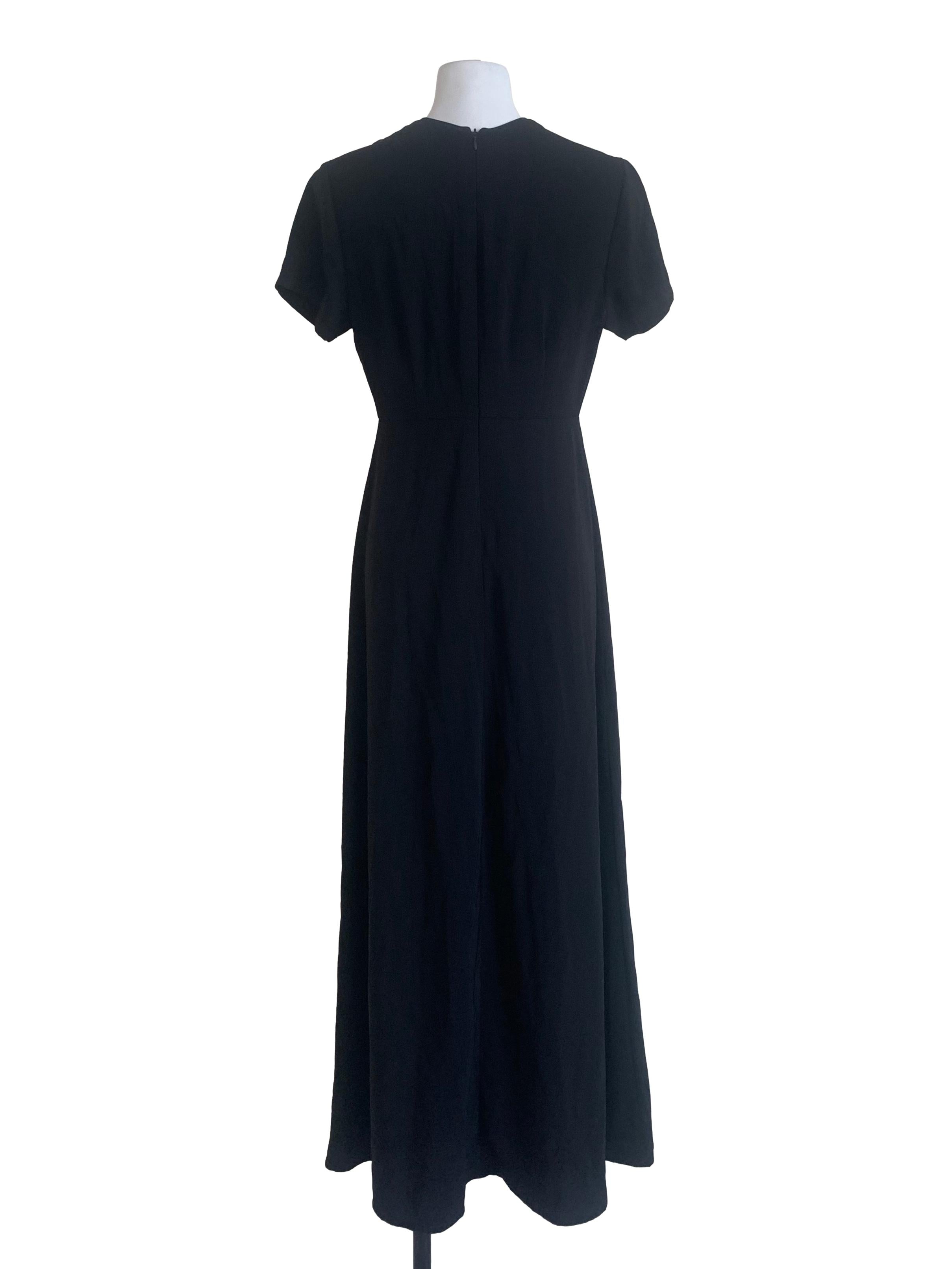 Crow Black Deep V Neck A-Line Dress