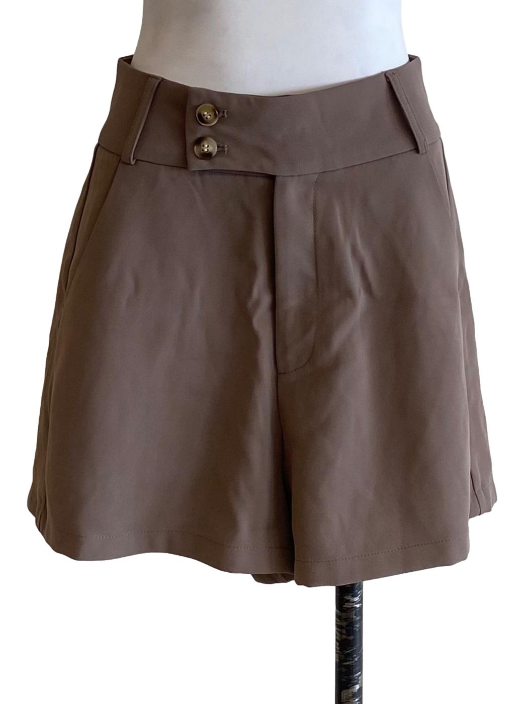 Peanut Cocoa Brown With Two Buttons Shorts