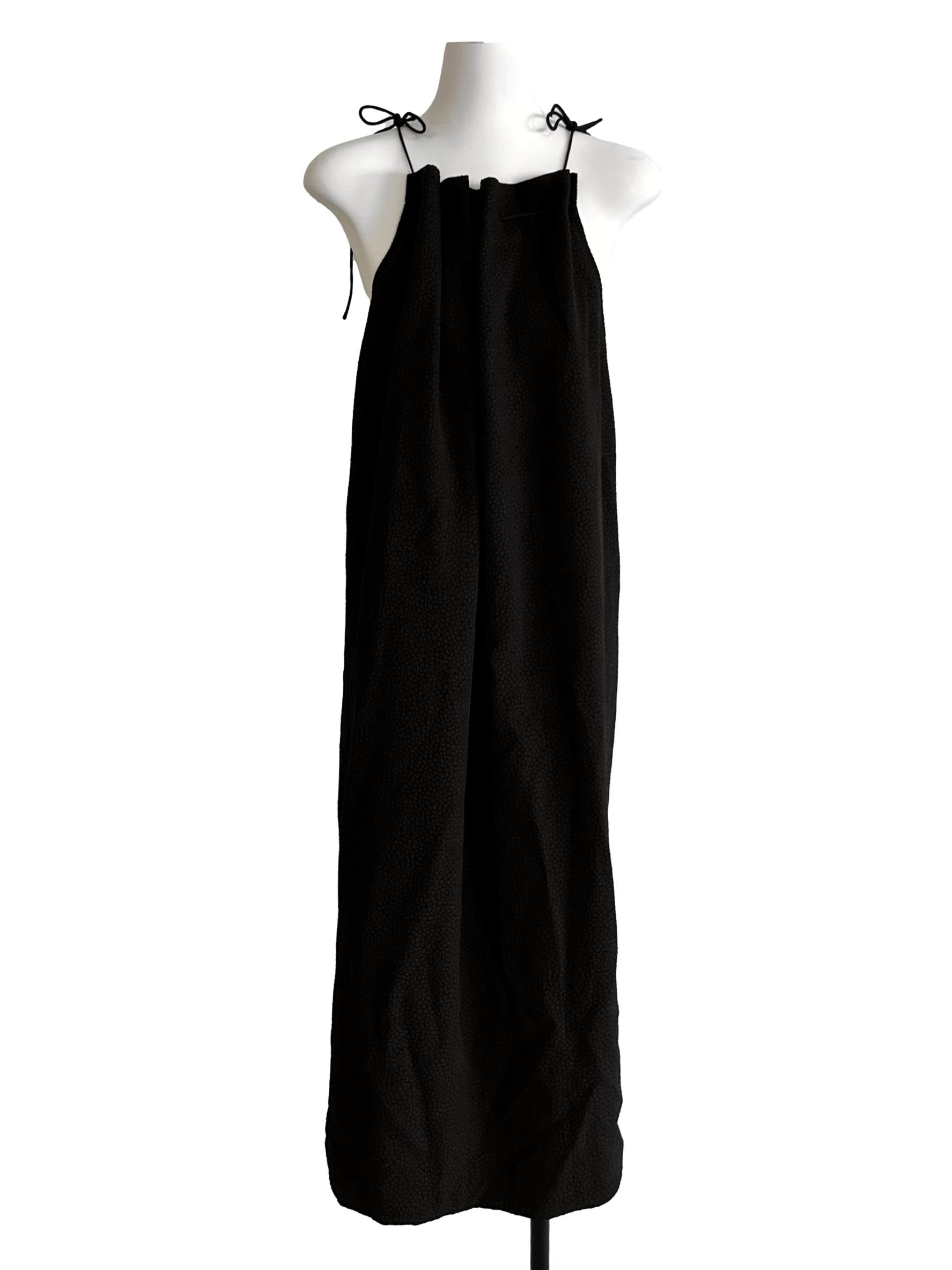 Off Black Textured Halter Dress