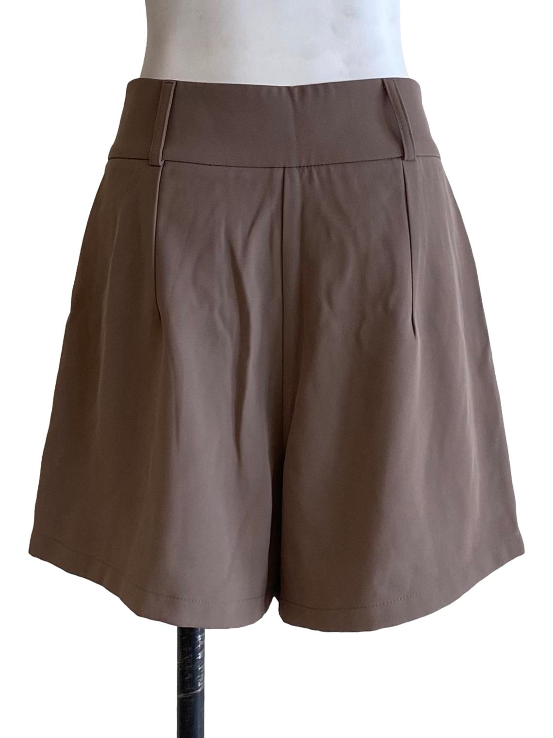 Peanut Cocoa Brown With Two Buttons Shorts
