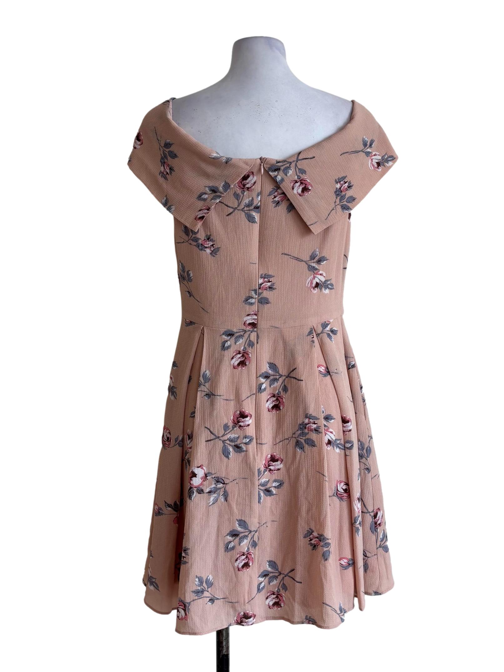 Baby Pink Floral Off Shoulder Dress