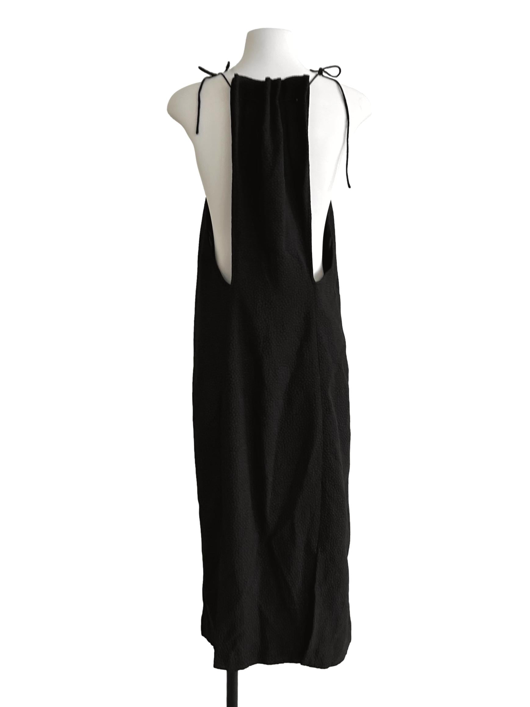 Off Black Textured Halter Dress