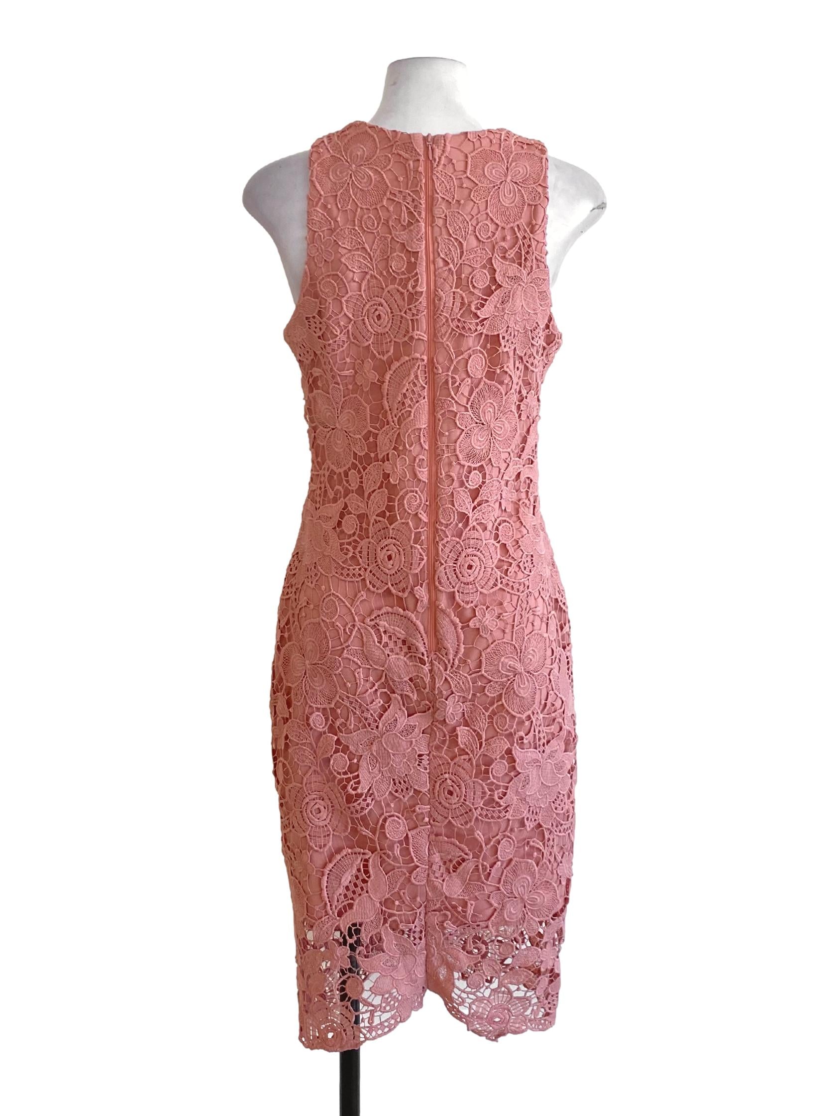 Light Rosewood Pink Floral Lace Round Neck Bodycon Dress