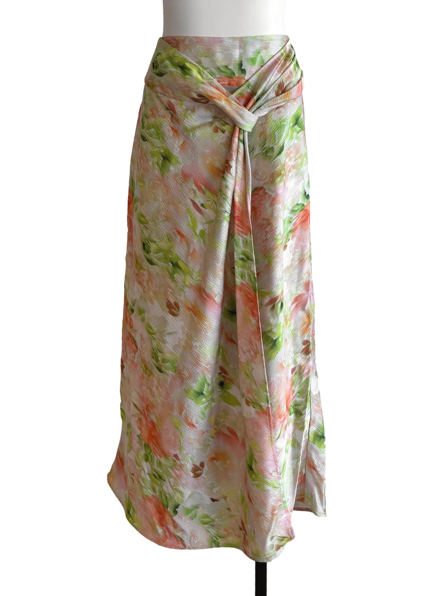 Apricot Chartreuse Green Wrap Skirt
