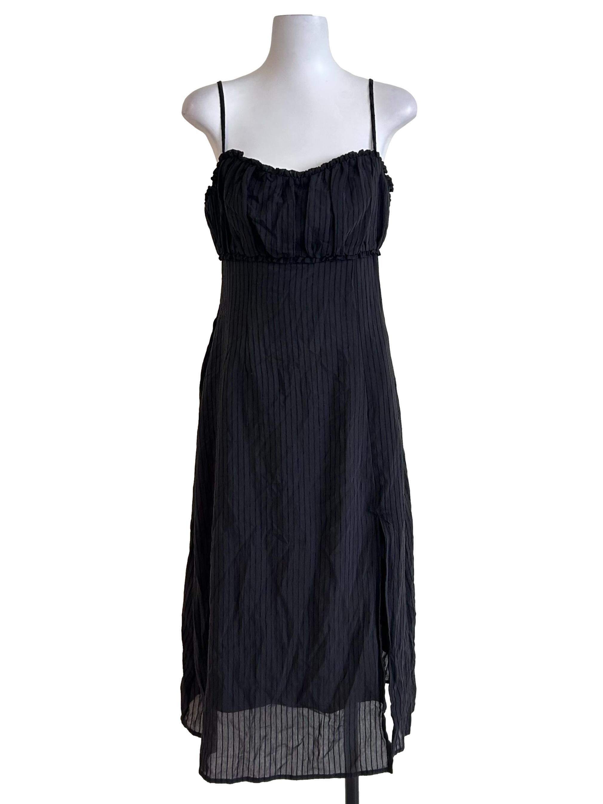 Striped Black Strappy Midi Dress