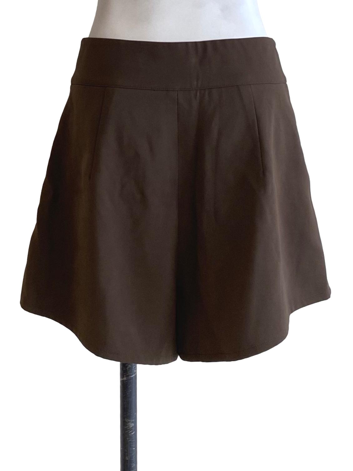 Carob Mocha Brown Pleat With Two Buttons Shorts