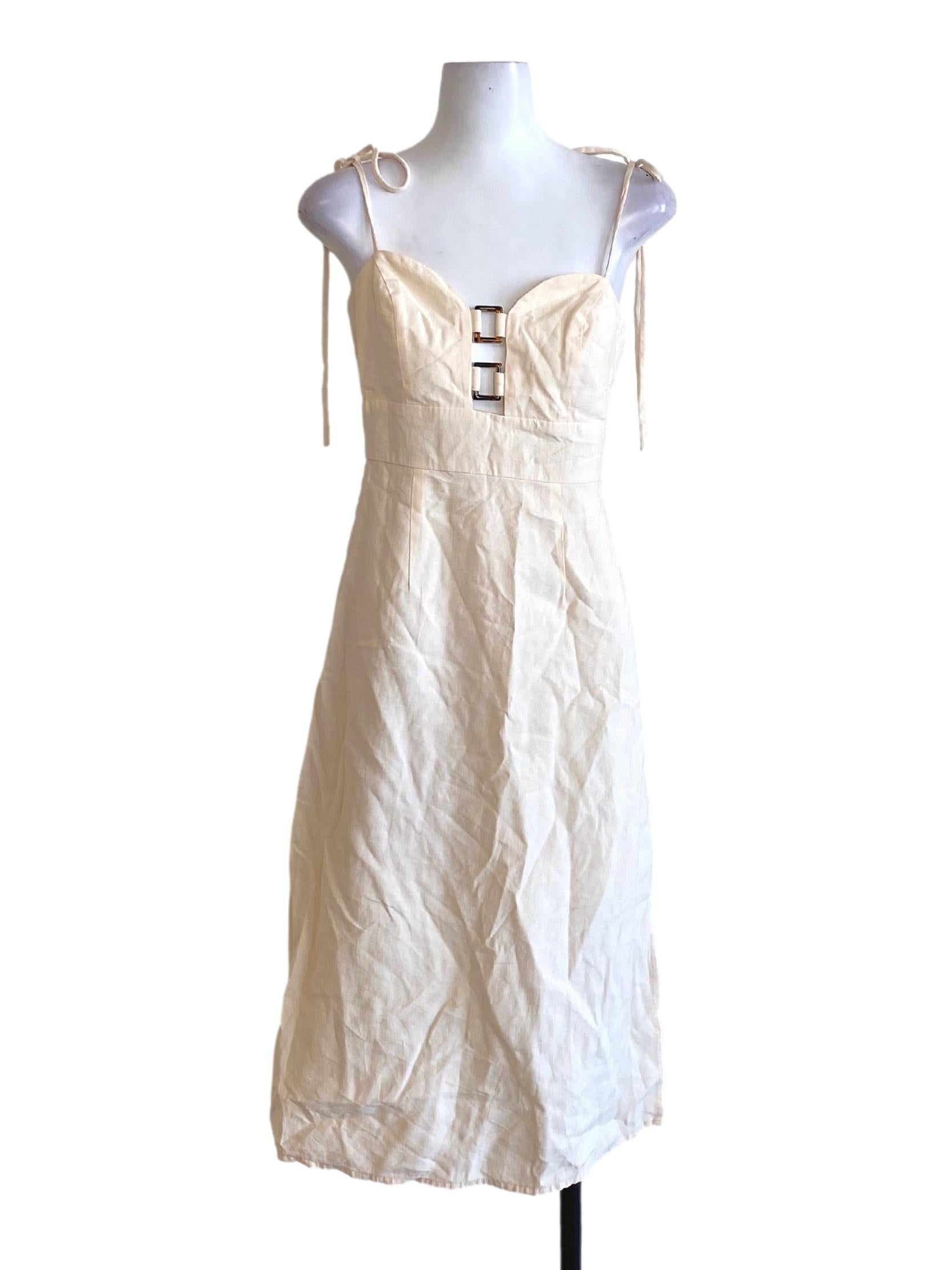 Parchment White Sweetheart Tie Strap A-Line Dress