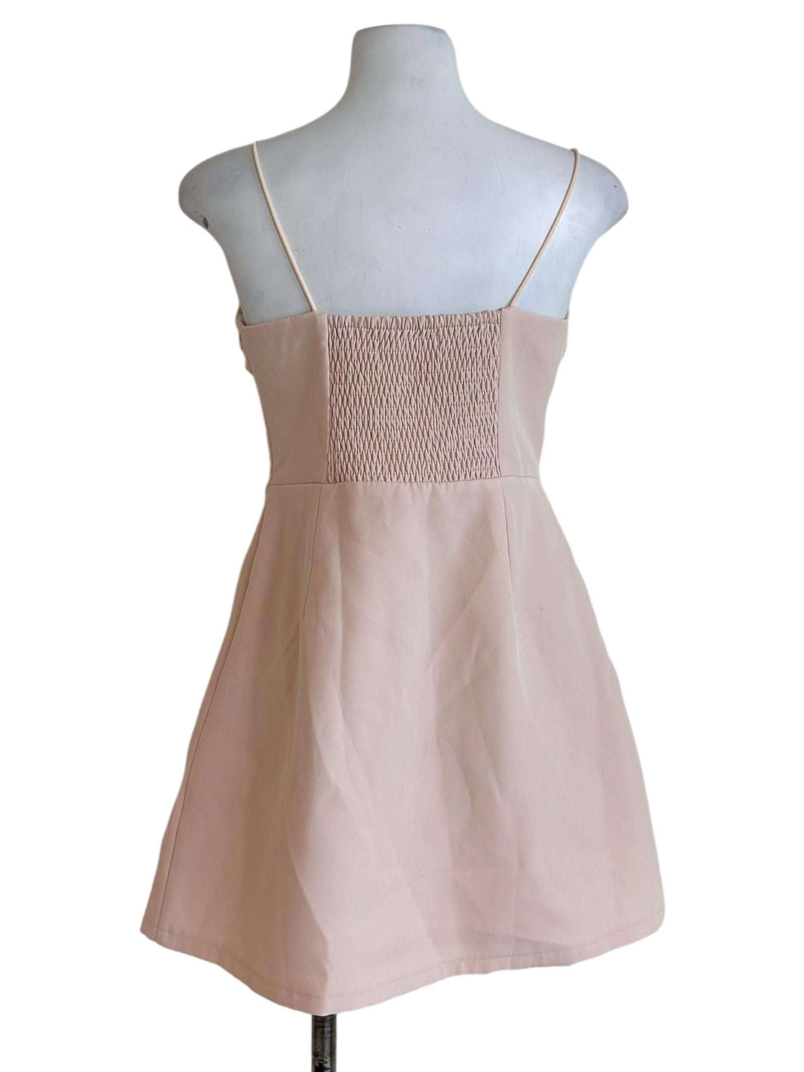 Buttoned Pink Strappy Structured Dress