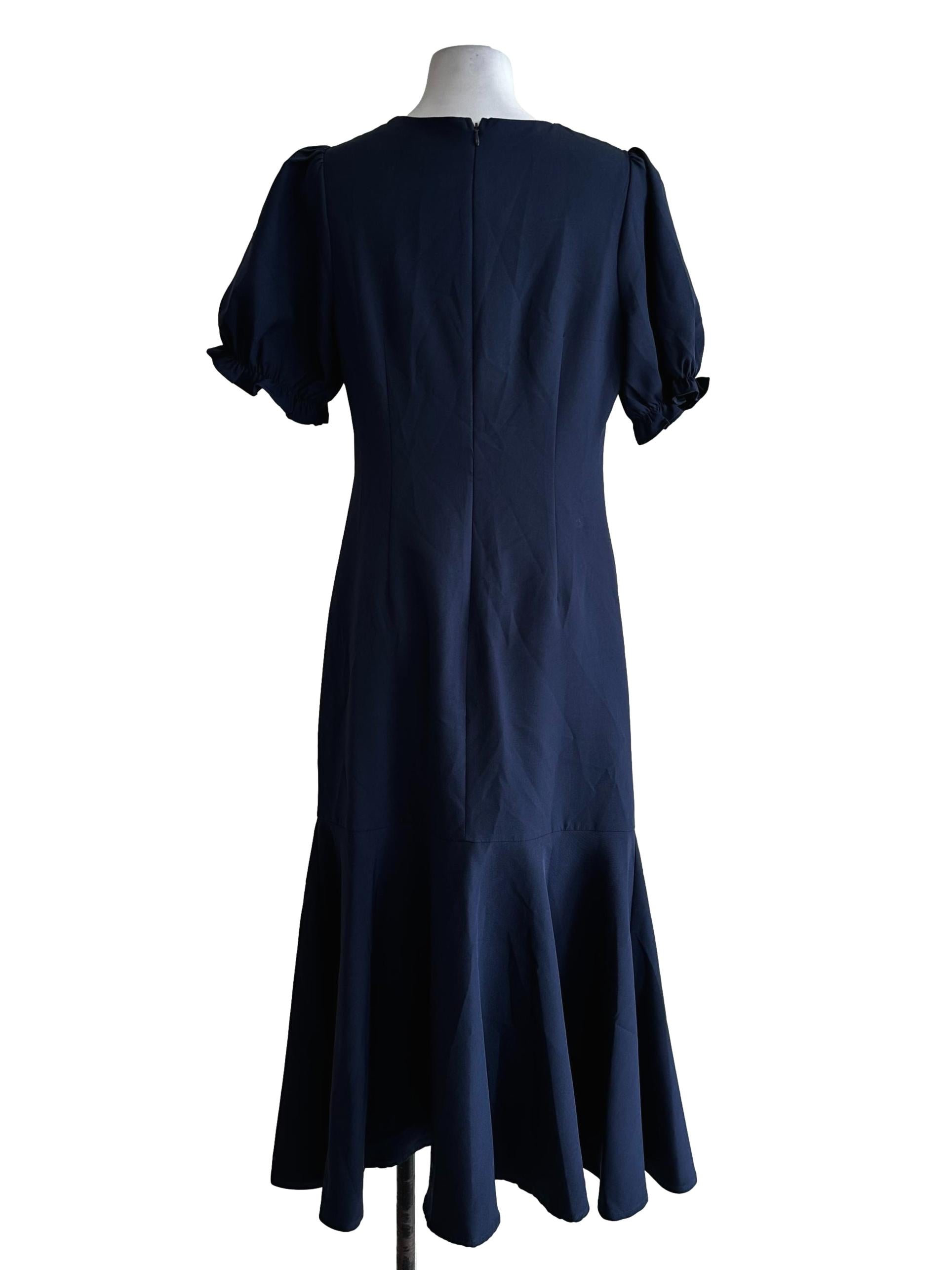 Navy Blue V Neckline Long Dress