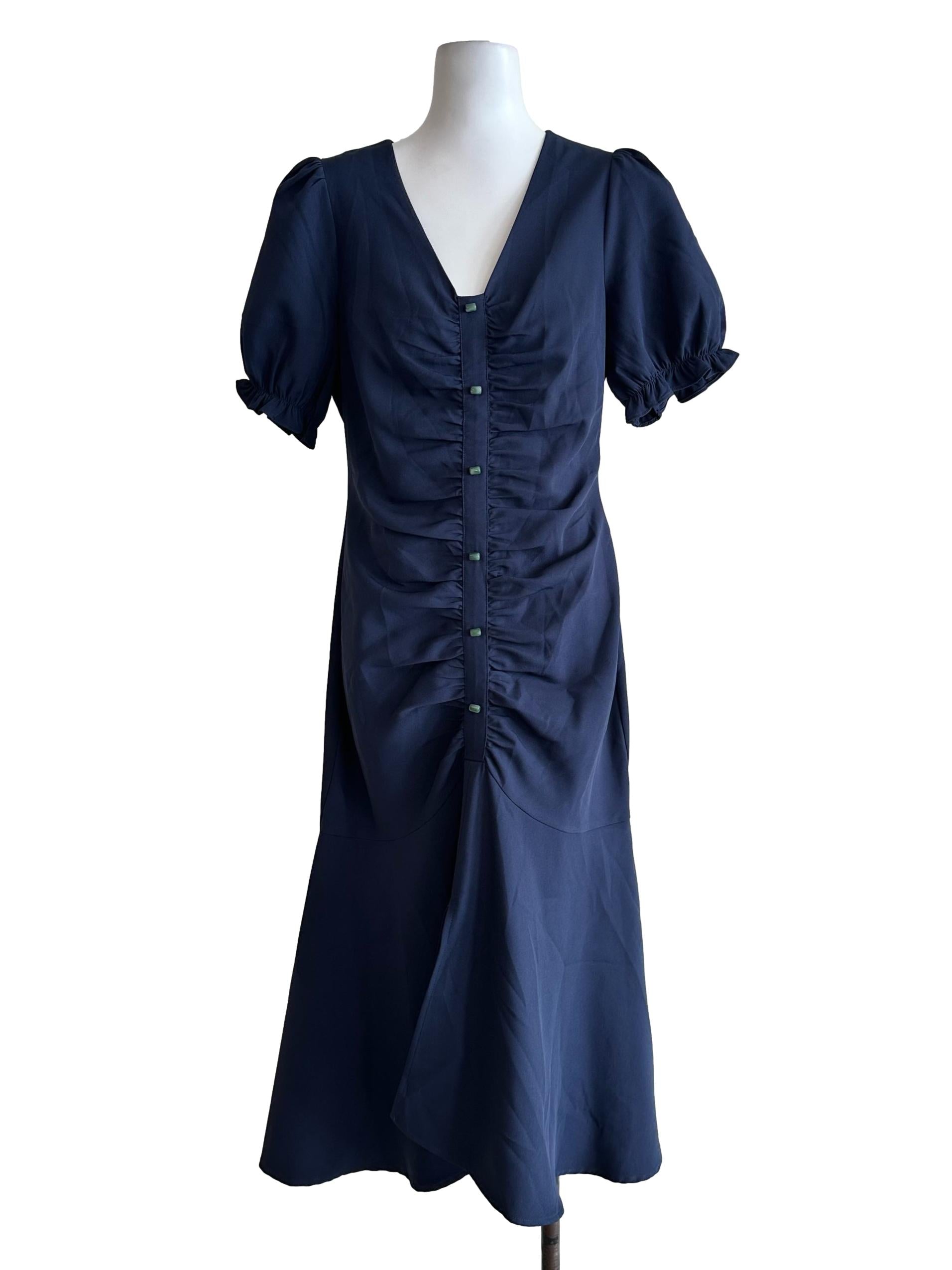 Navy Blue V Neckline Long Dress