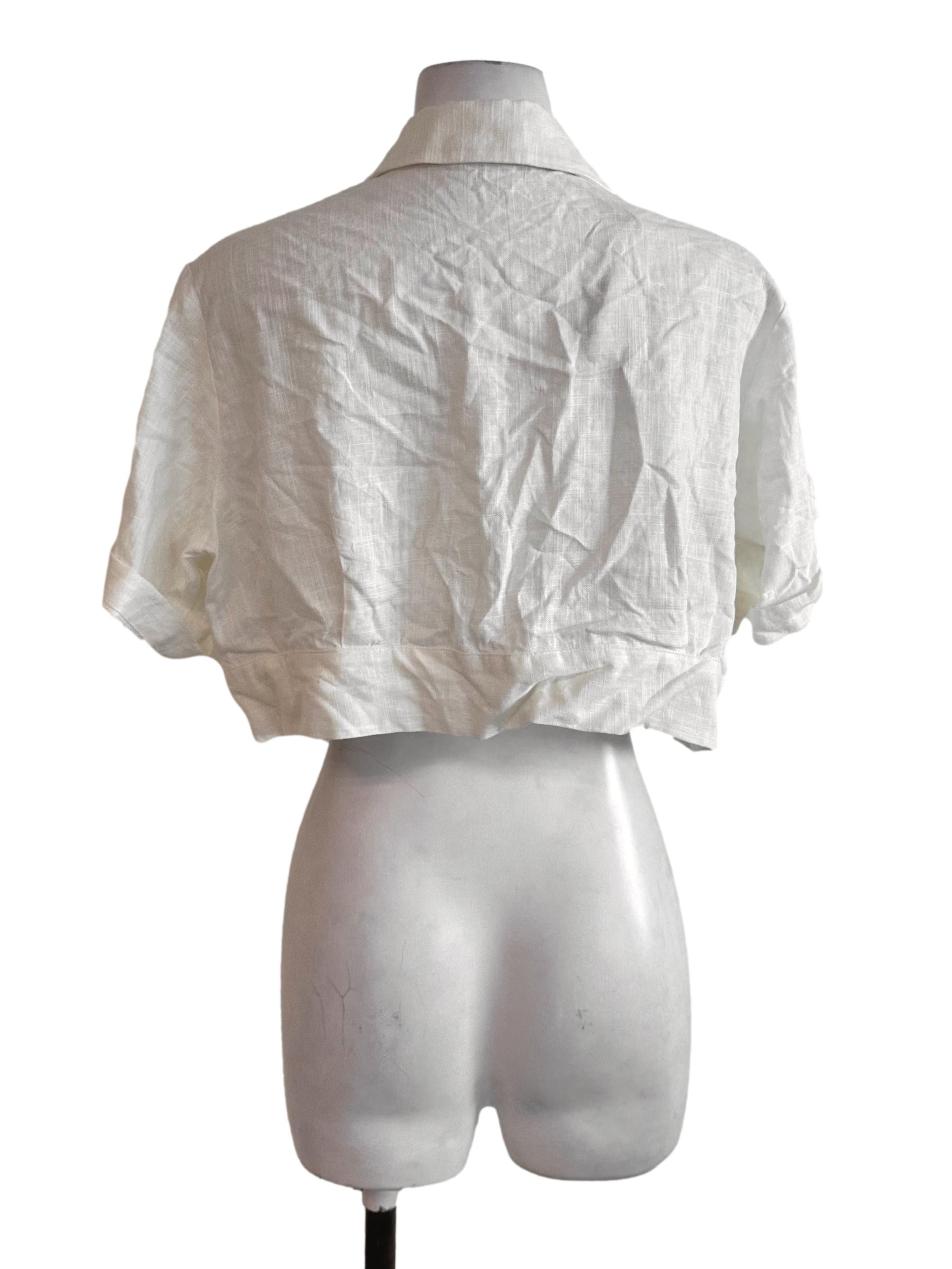 Oat White Collar Textured Button Front Tie Top LB