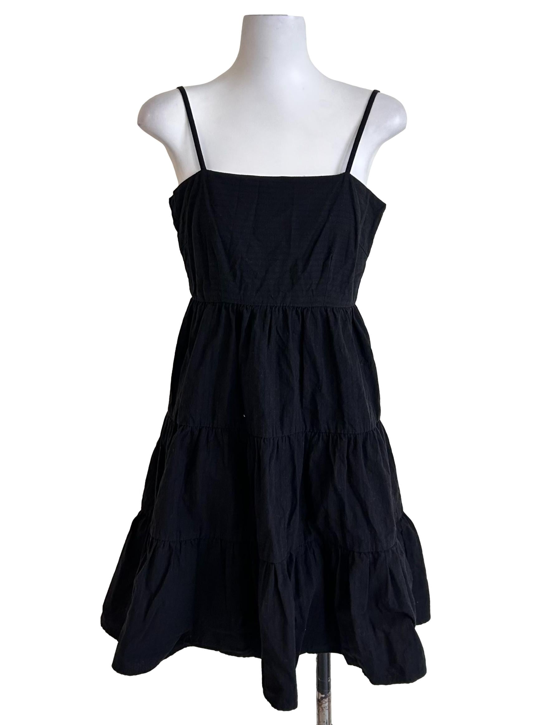 Tiered Black Strappy Mini Dress