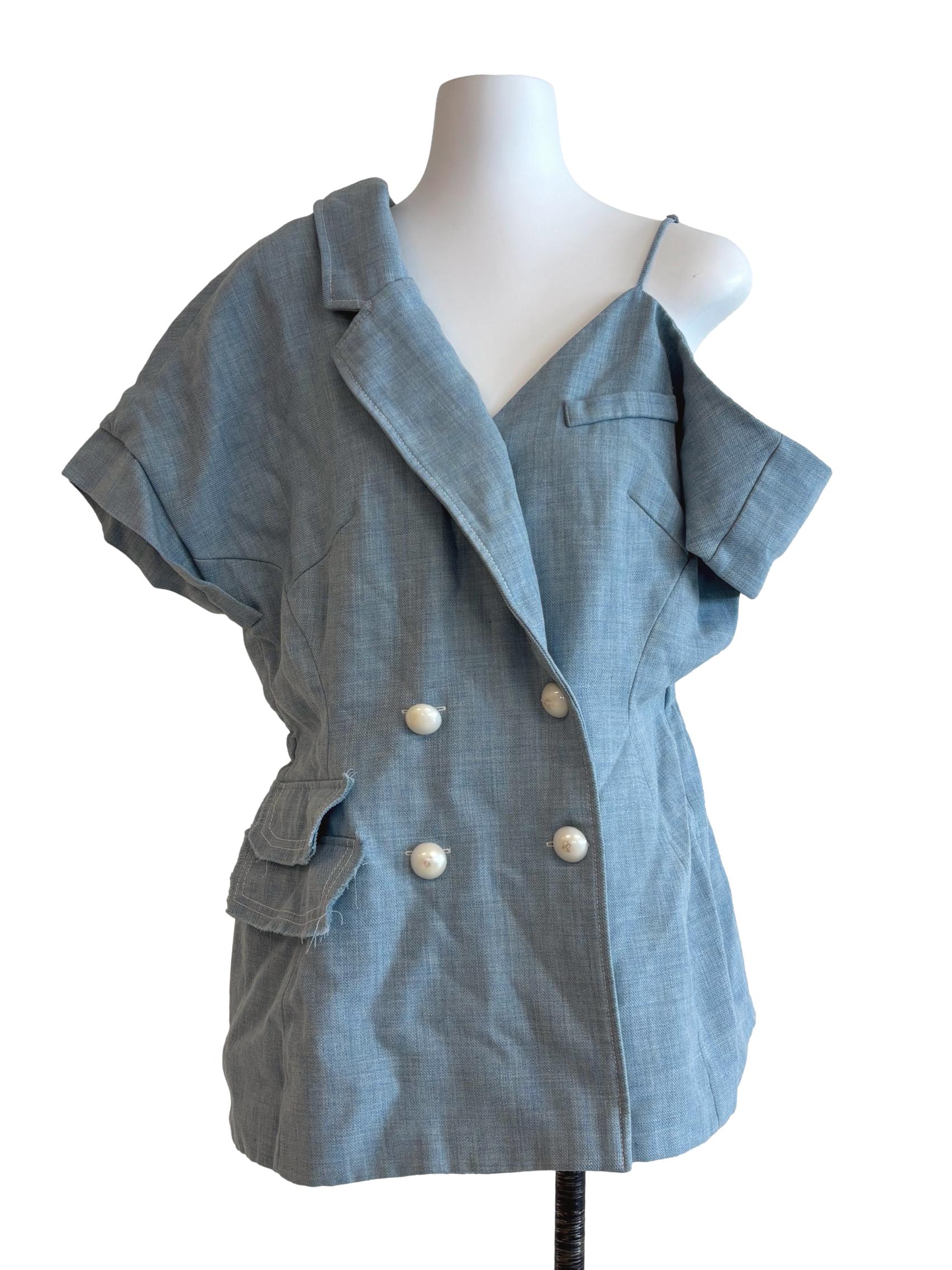 Sky Blue Asymmetrical Buttoned Top