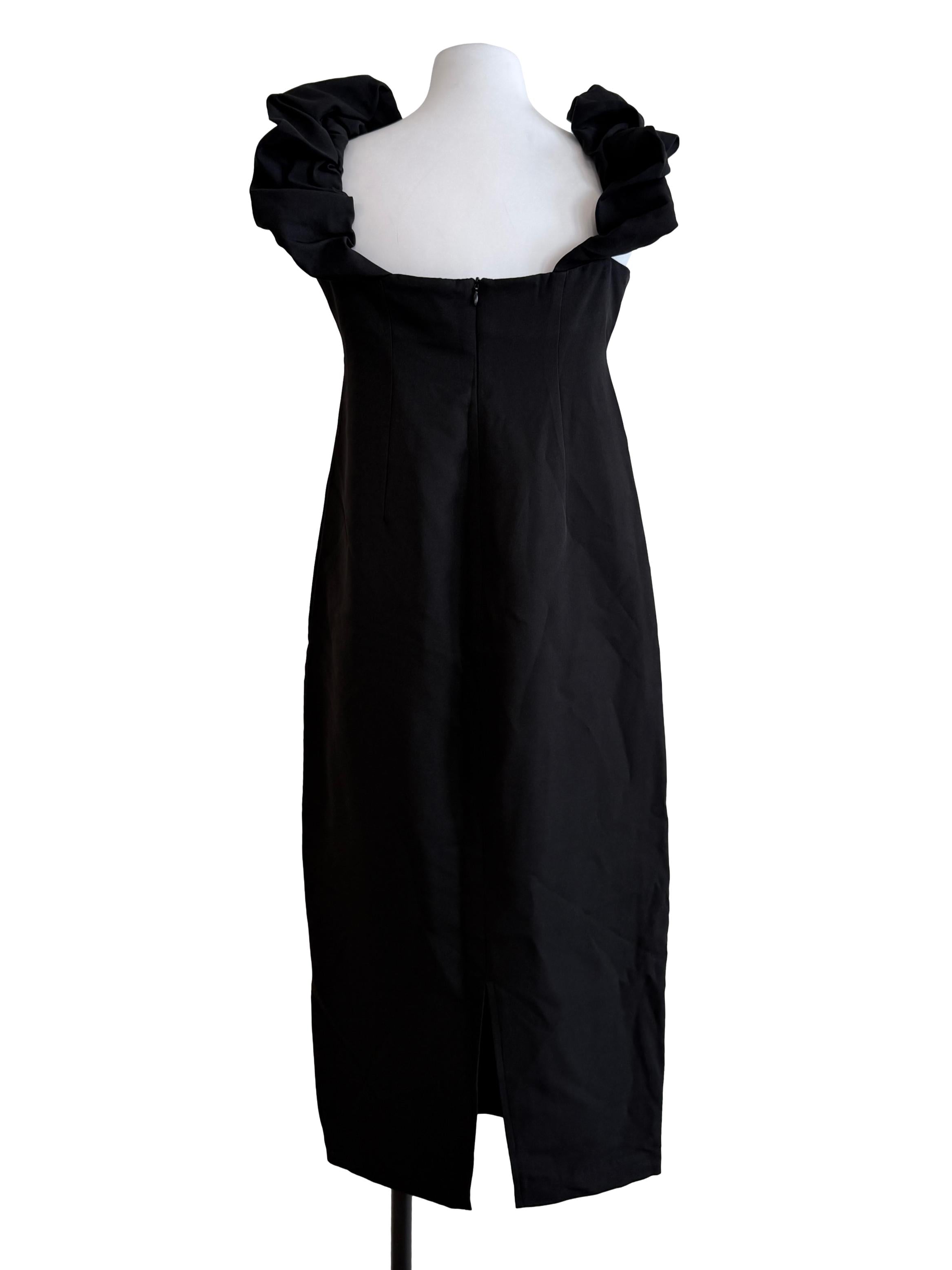 Black Ruffle Sleeves Slip Dress