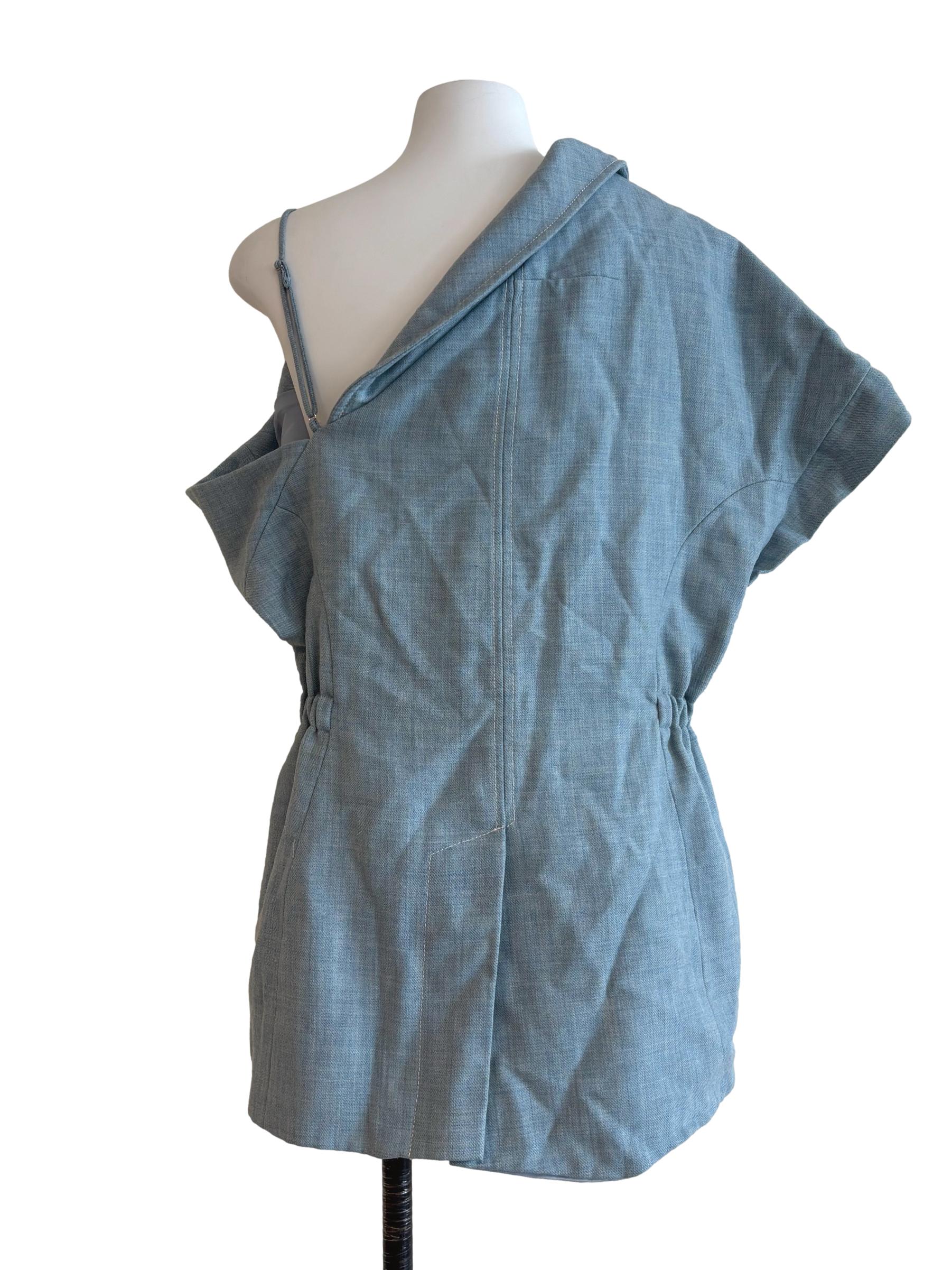 Sky Blue Asymmetrical Buttoned Top