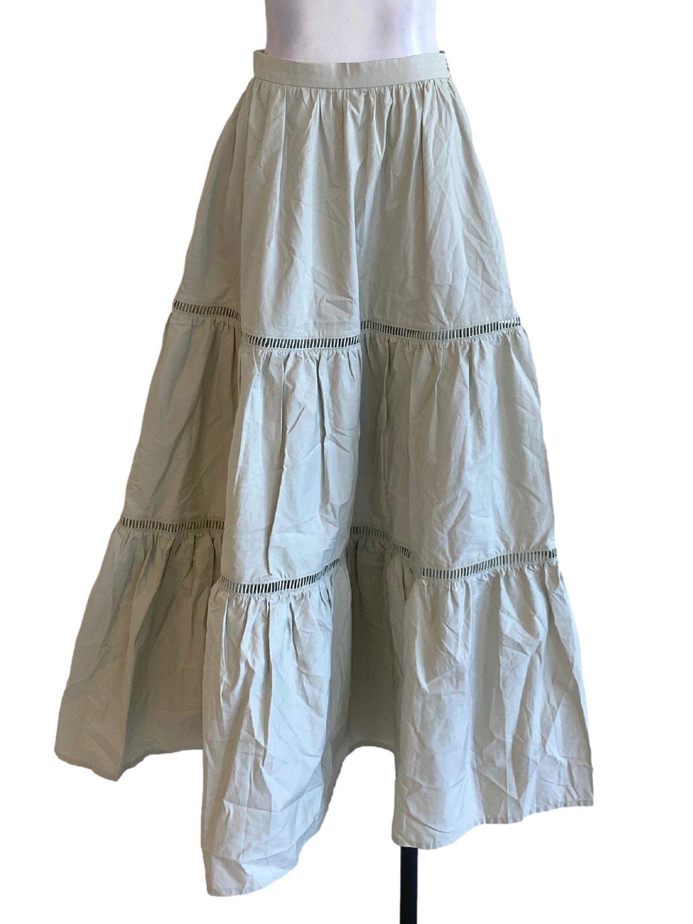 Willow Green High Waisted Flowy Tiered Skirt LB