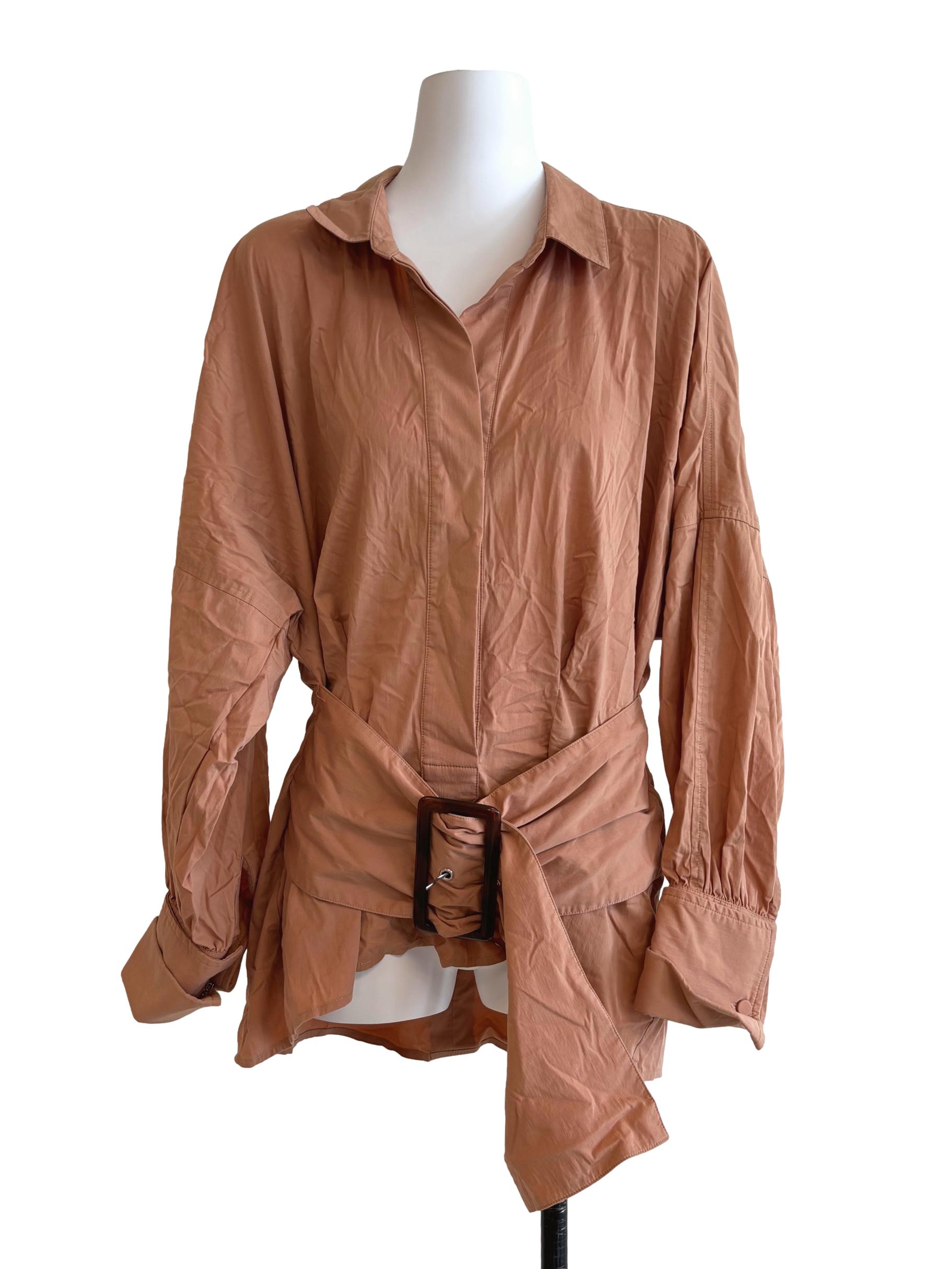 Clay Brown Belted Cotton Shirt