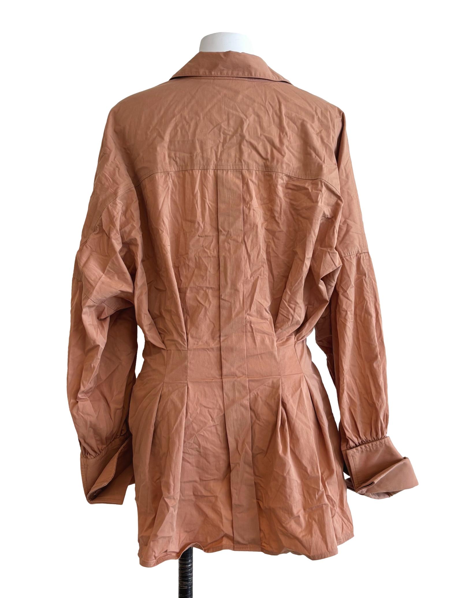 Clay Brown Belted Cotton Shirt