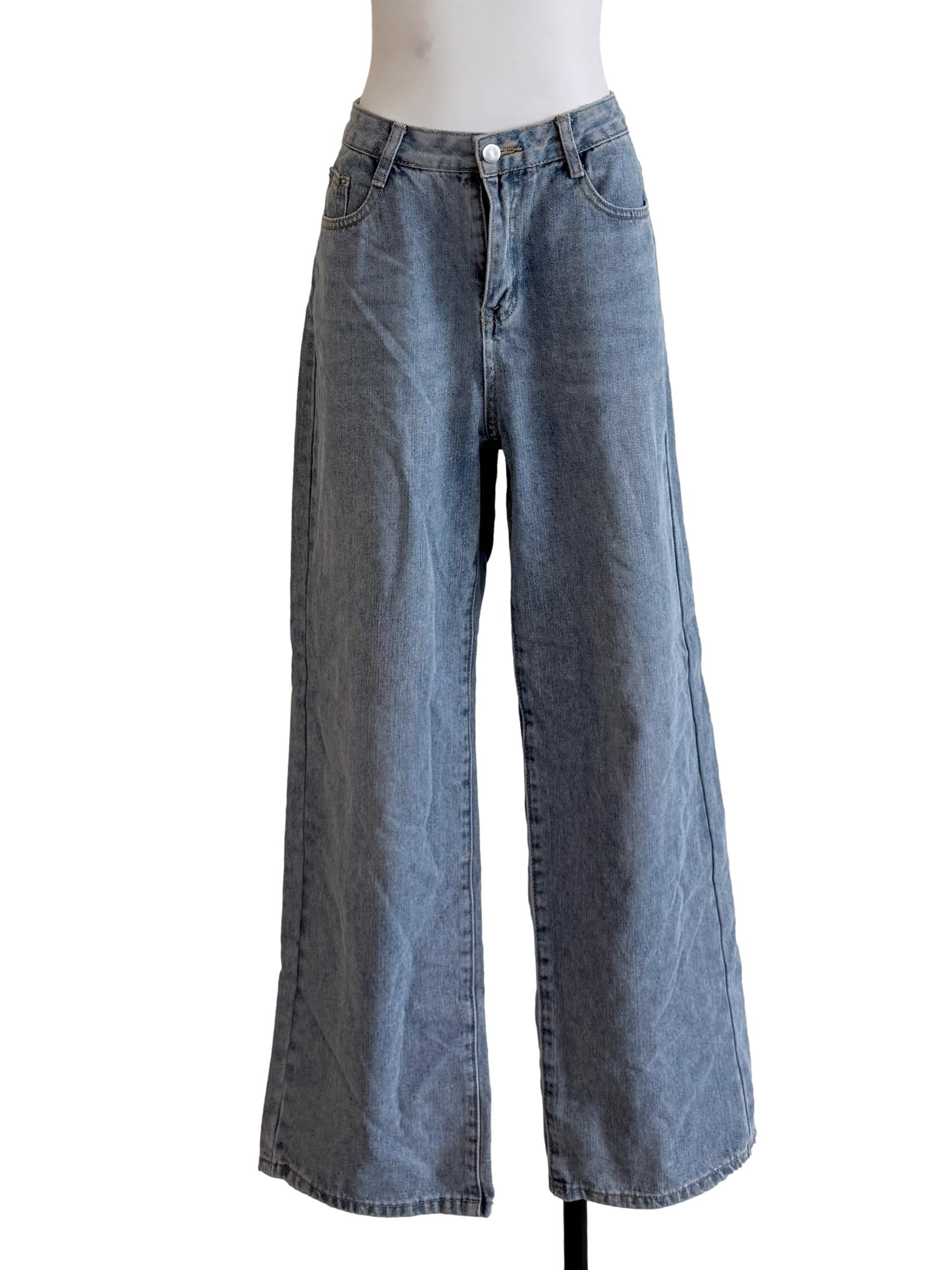 Denim Blue Wide Leg Jeans
