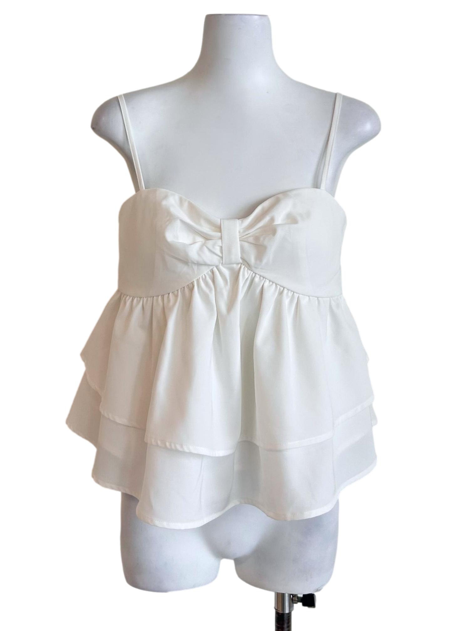 Tiered White Bow Strappy Camisole