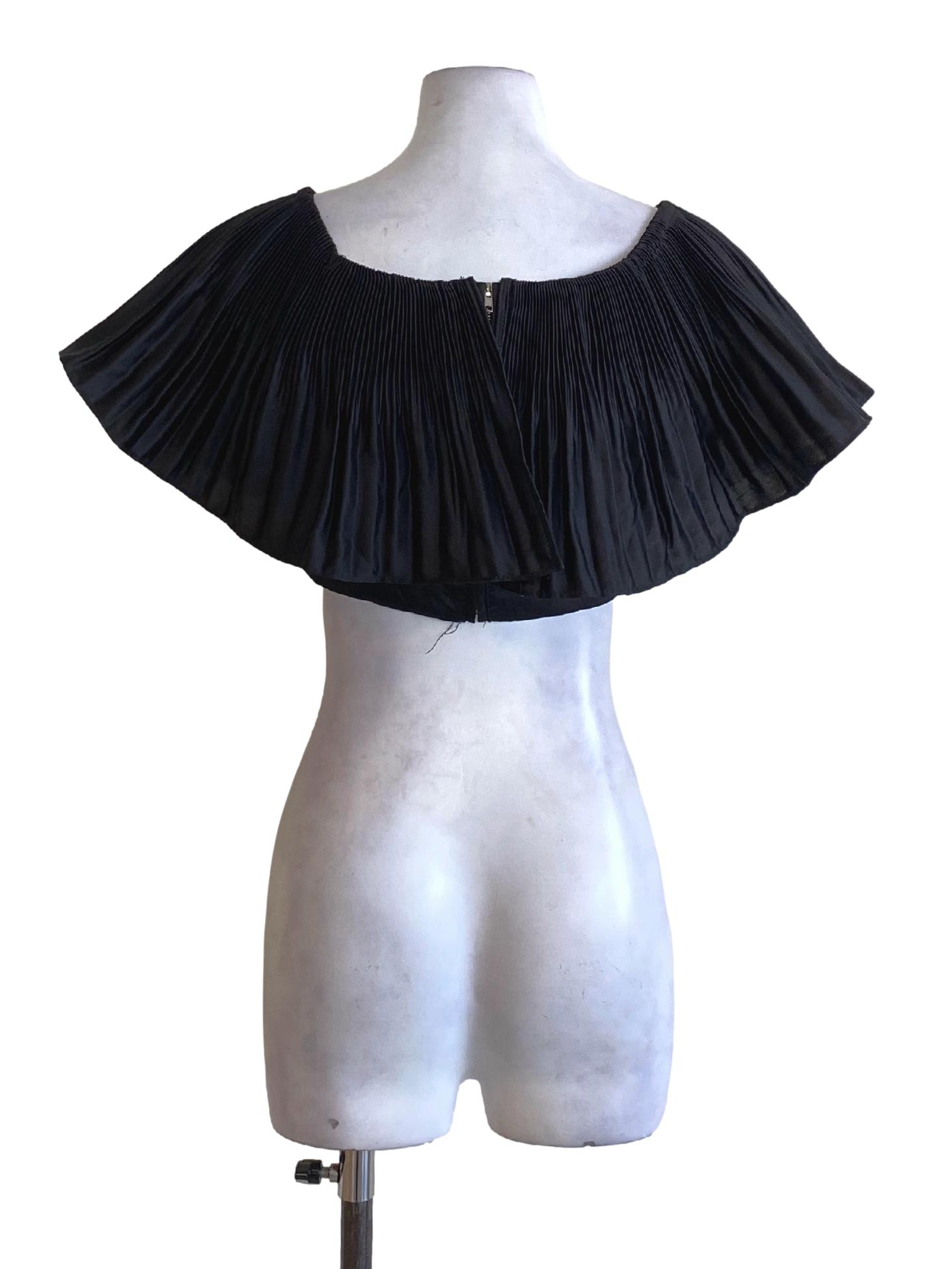Rich Black Pleated Off Shoulder Crop Top