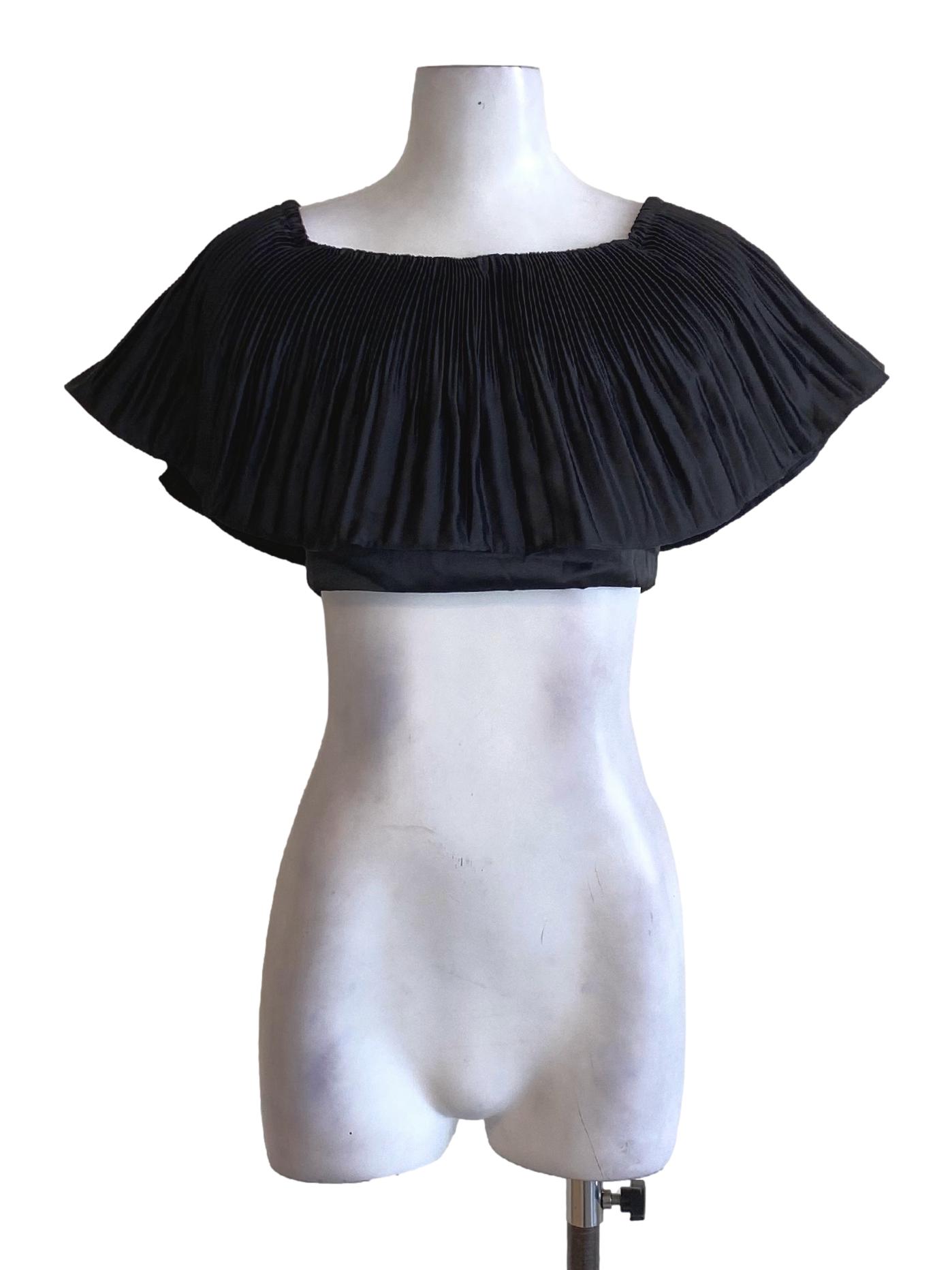Rich Black Pleated Off Shoulder Crop Top