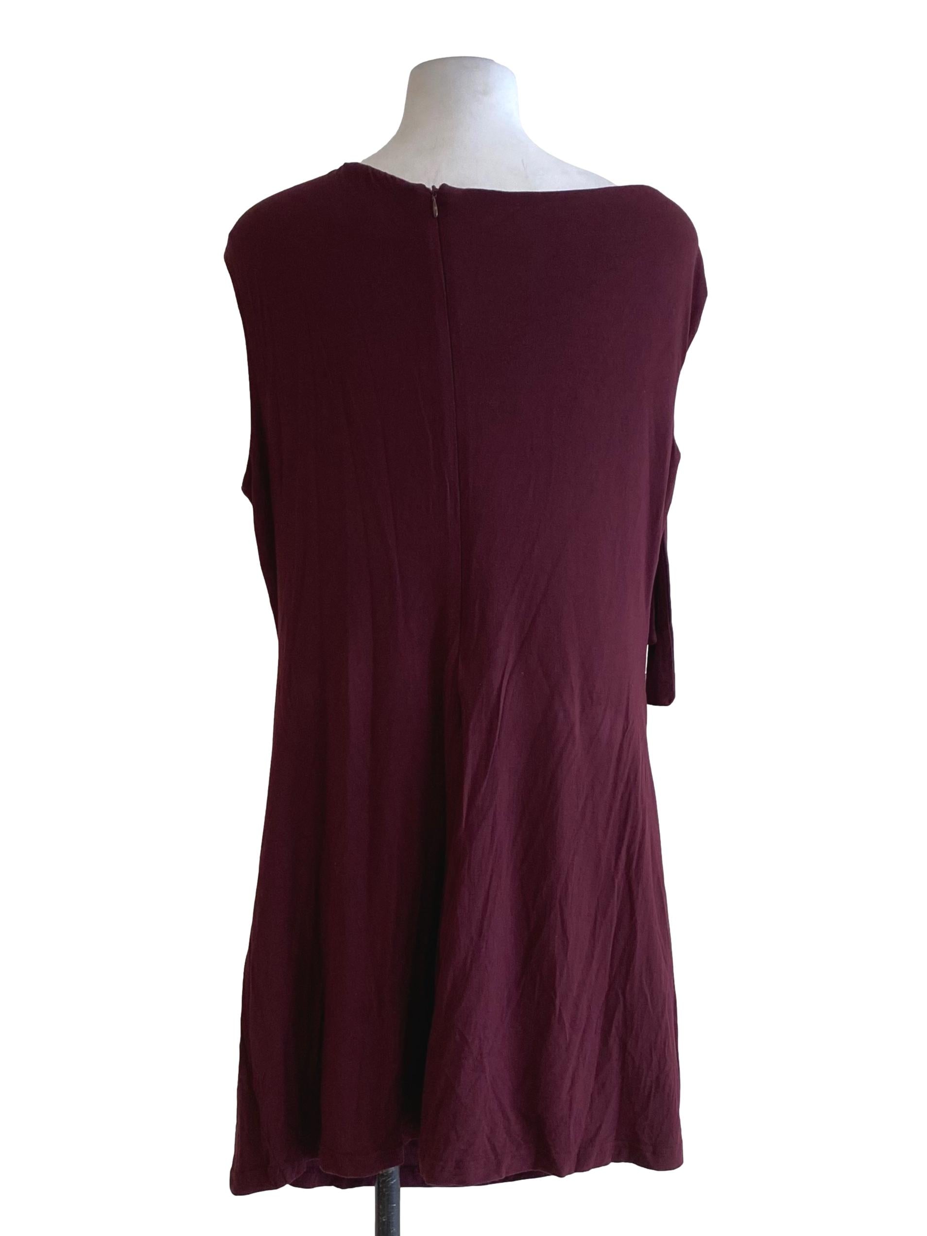 Dark Plum Red One Side Tied Pleat Dress