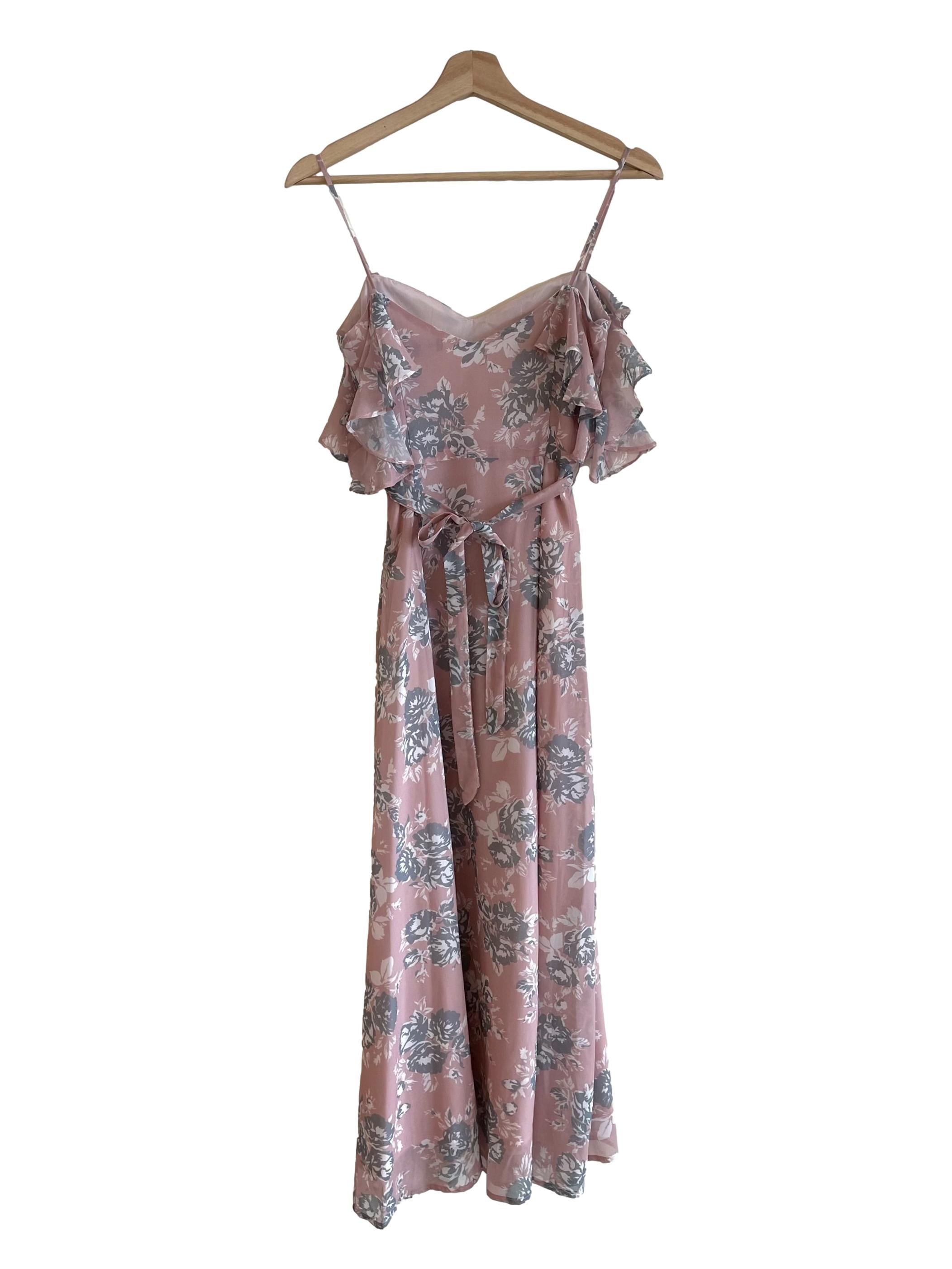 Nude Floral Chiffon Dress