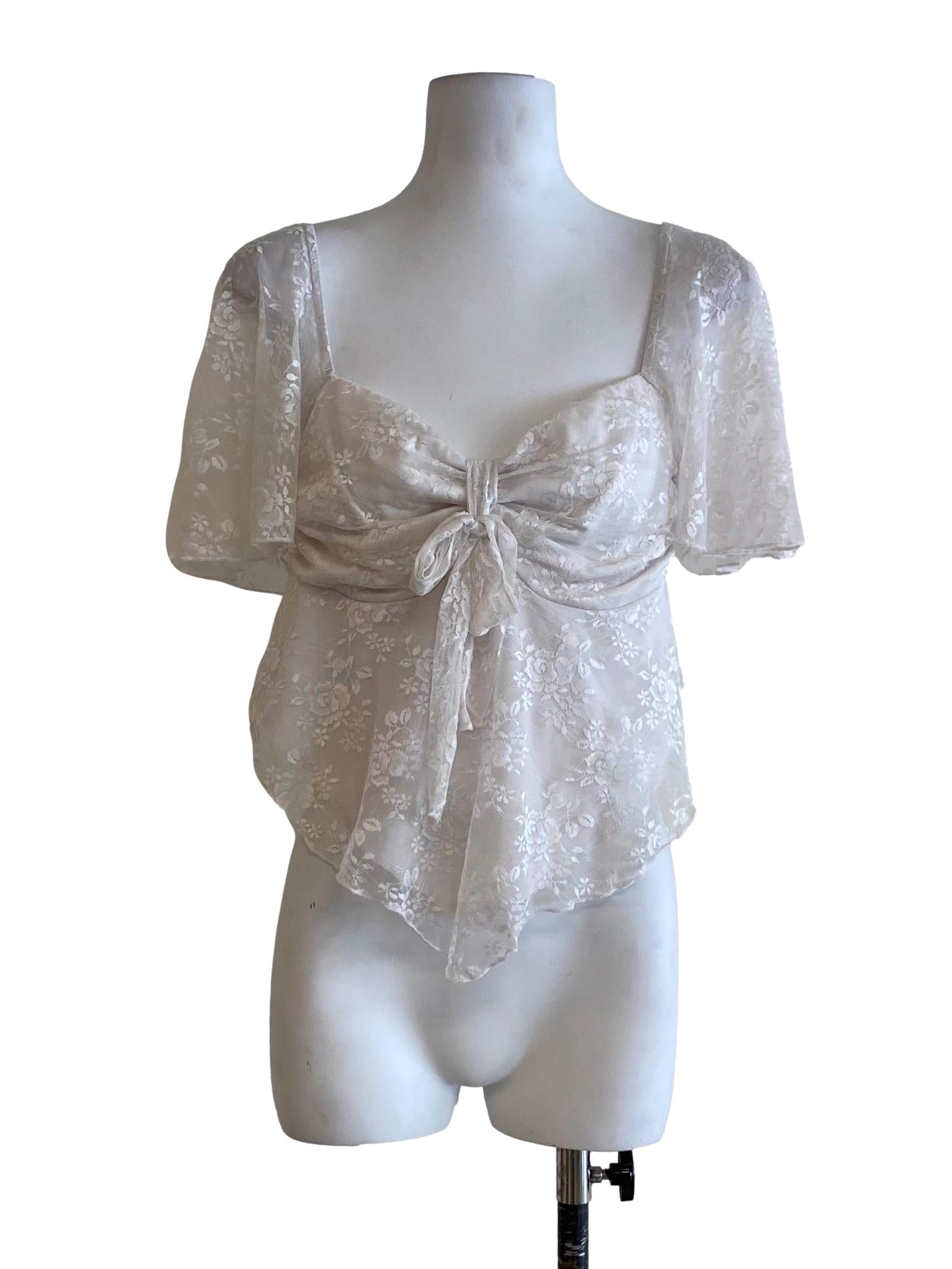 Daisy White Lace Tied Lower V Top