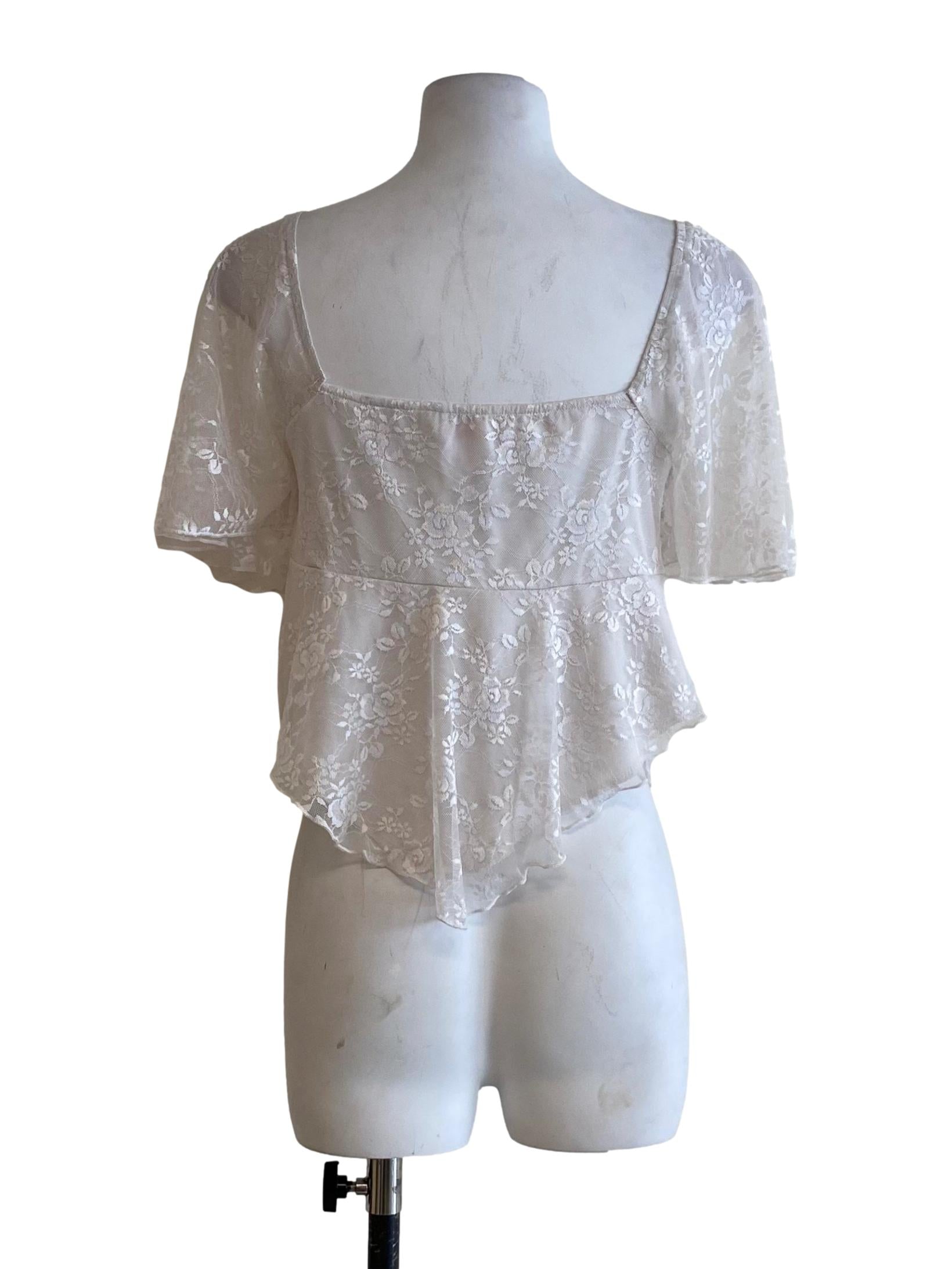Daisy White Lace Tied Lower V Top