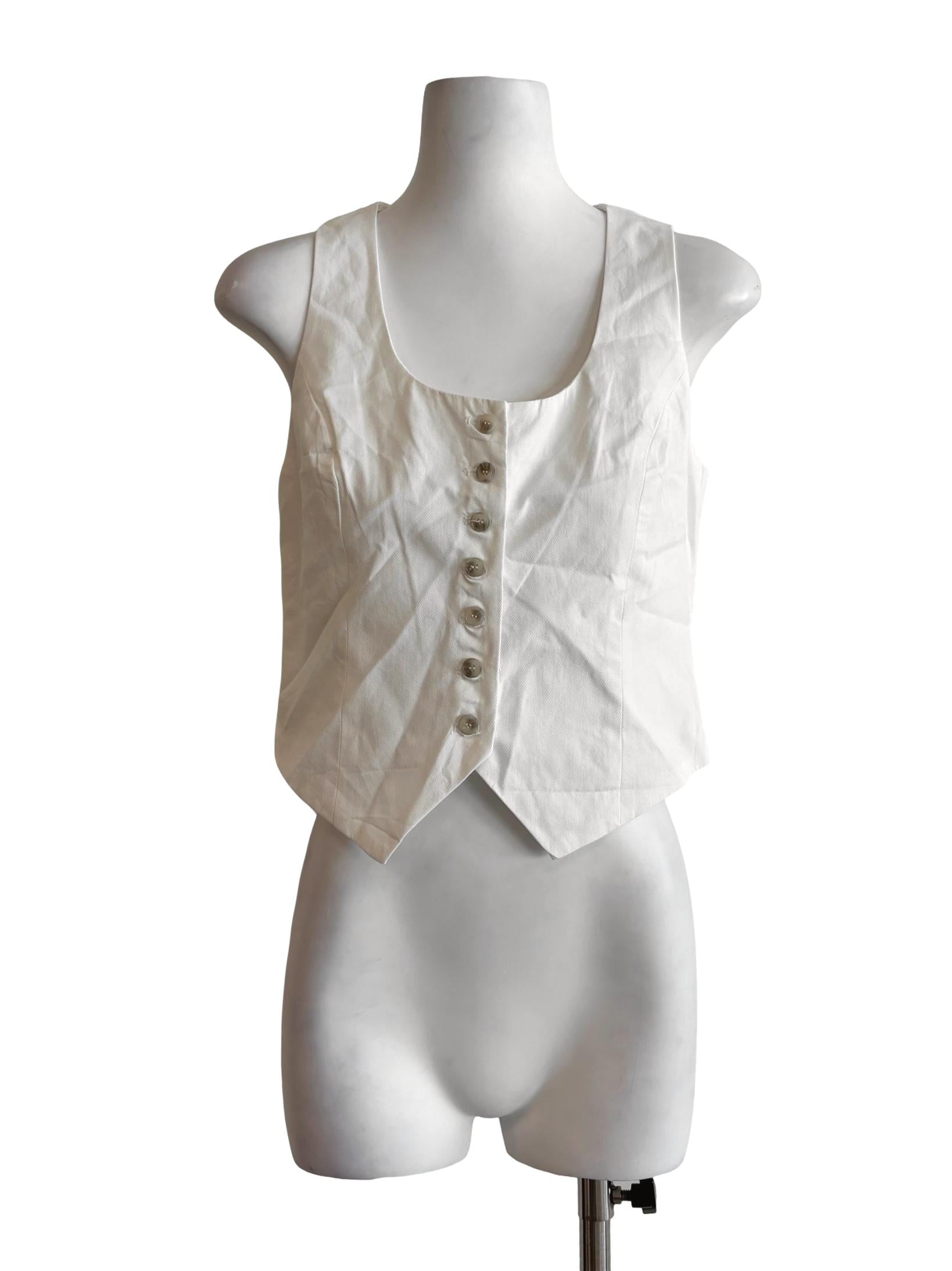 Pearl White Square Neck Sleeveless Button Top