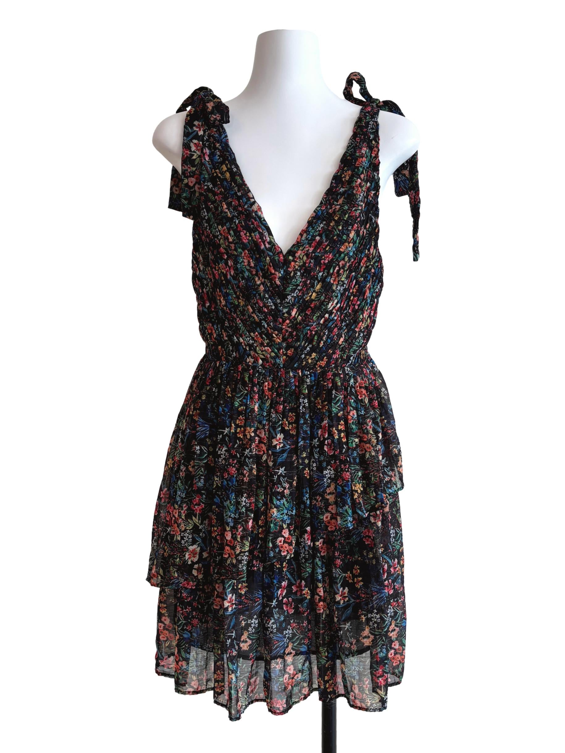 Onyx Black Floral Tier Dress