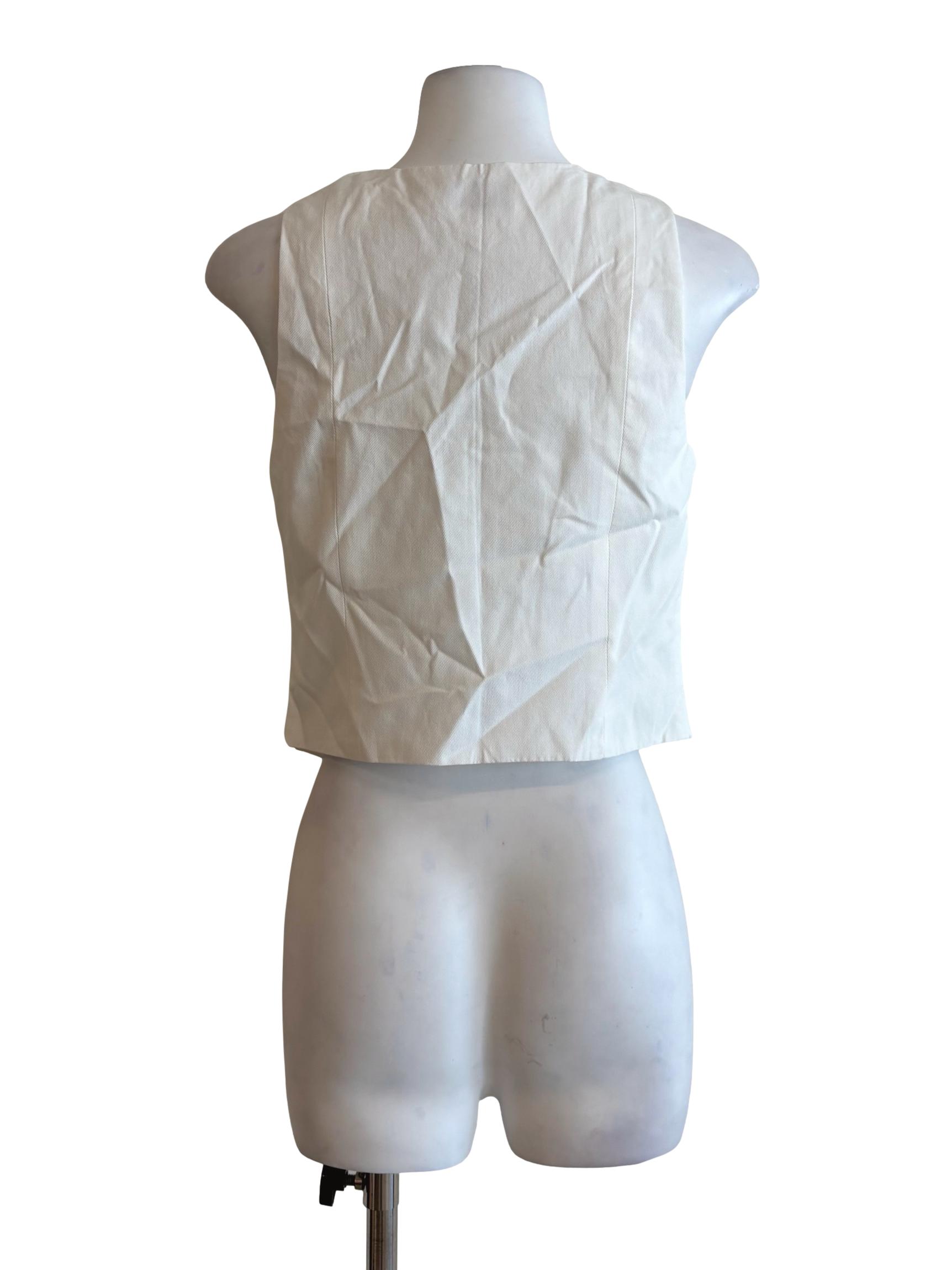 Pearl White Square Neck Sleeveless Button Top