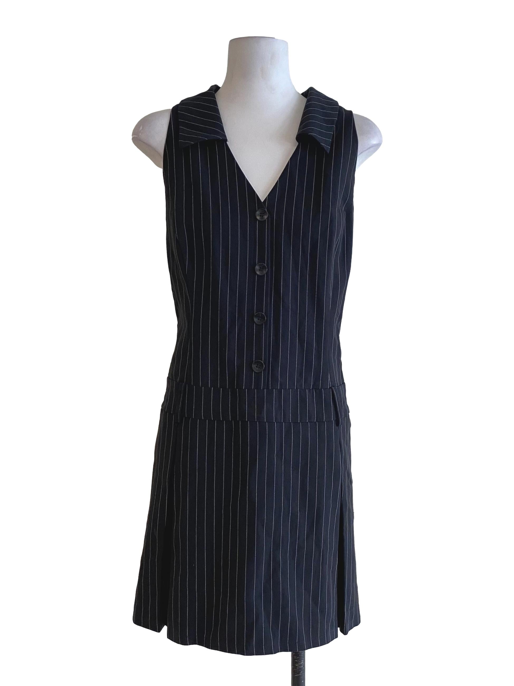 Coal Black Collar Button Down And Belt Loops Dress With Inner Shorts