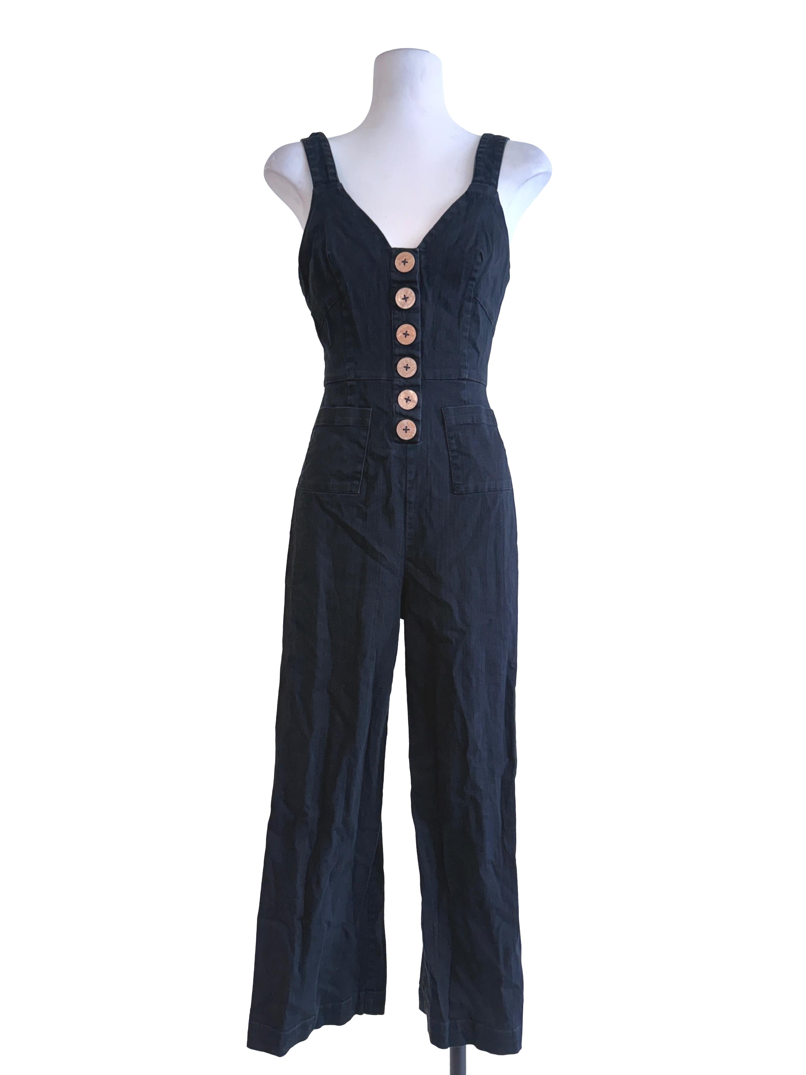 Black Denim Sleeveless Jumpsuit